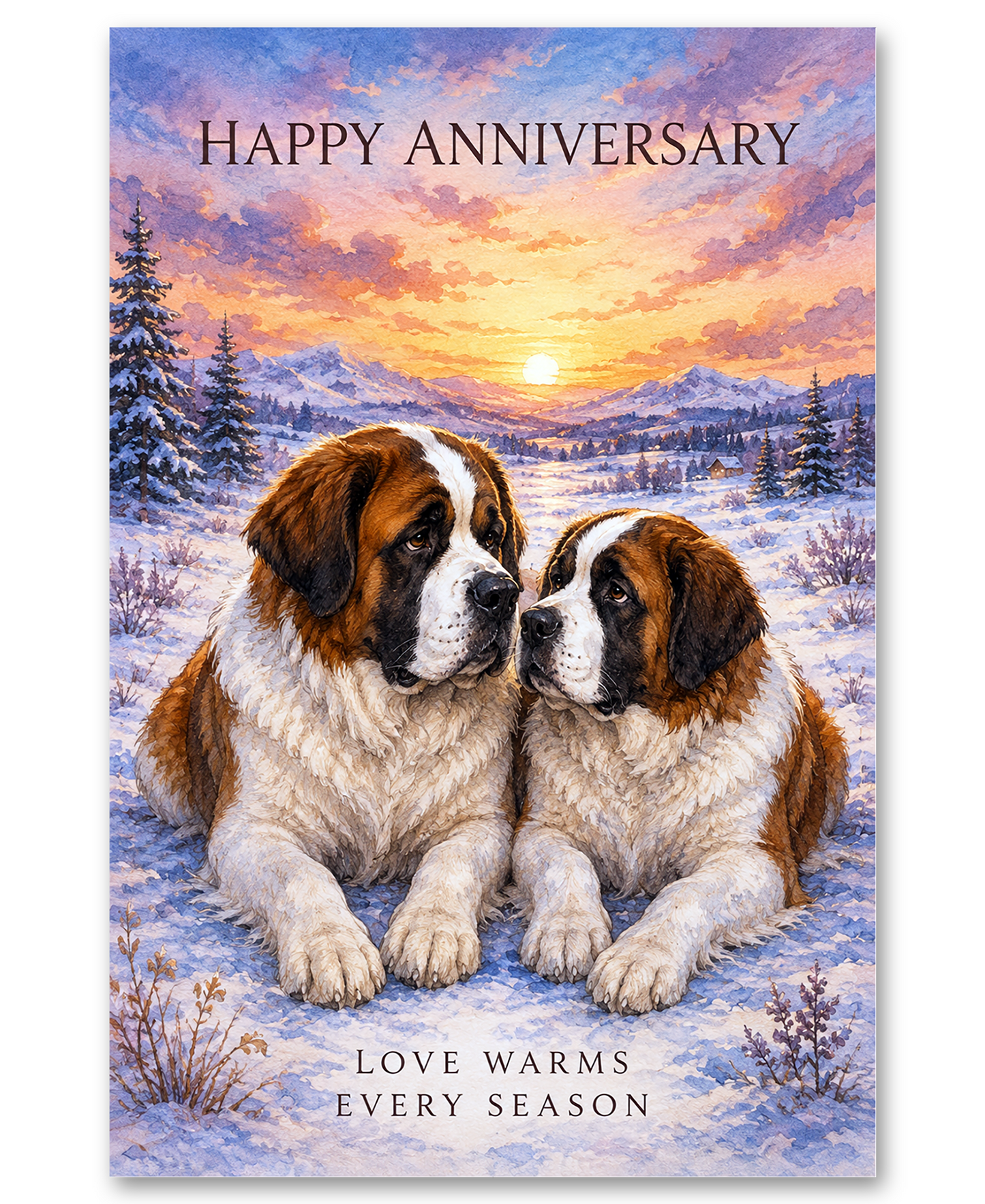 St. Bernards- Love Warms Every Season - Anniversary Card