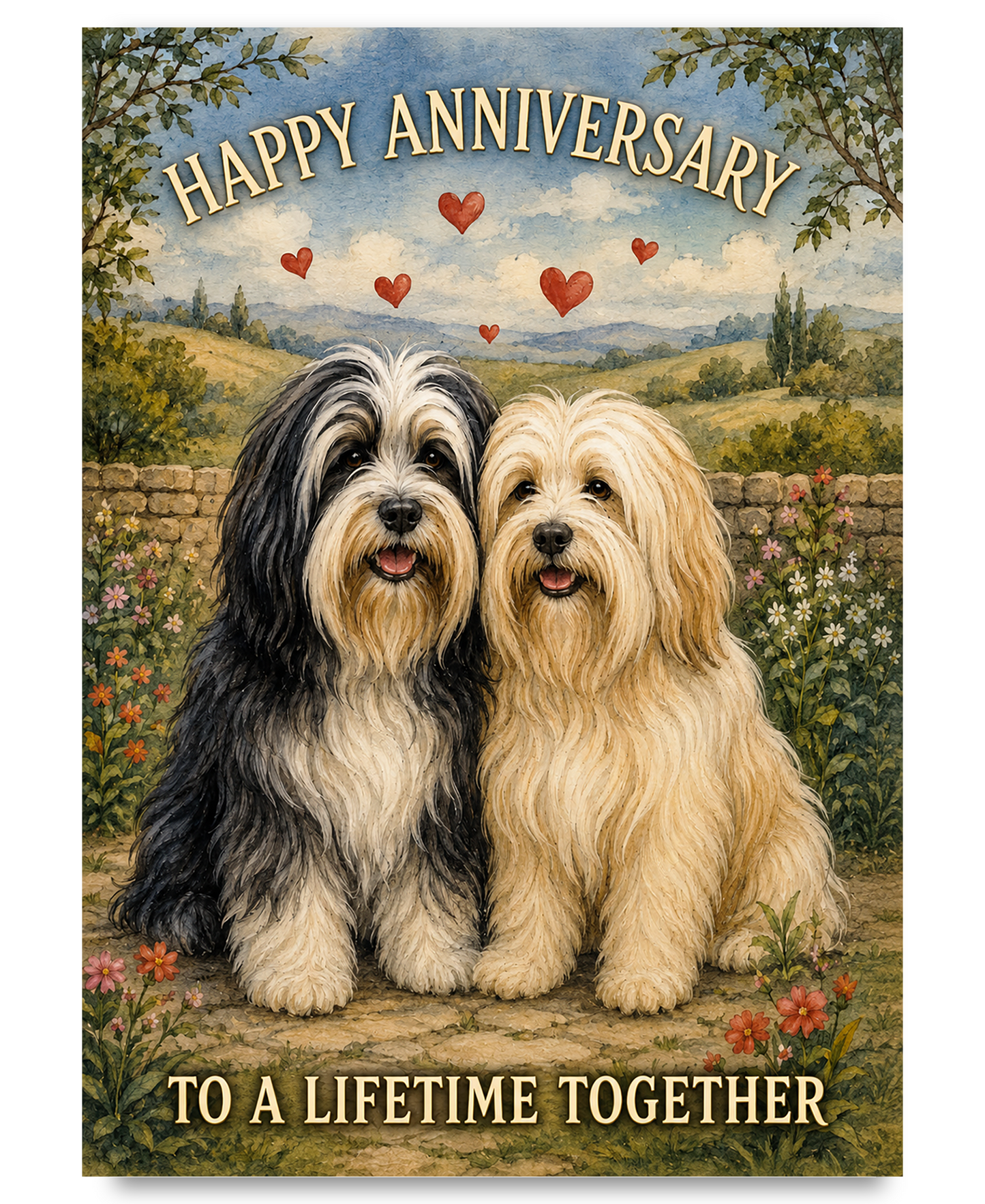 Tibetan Terriers Celebrating Anniversary in Meadow