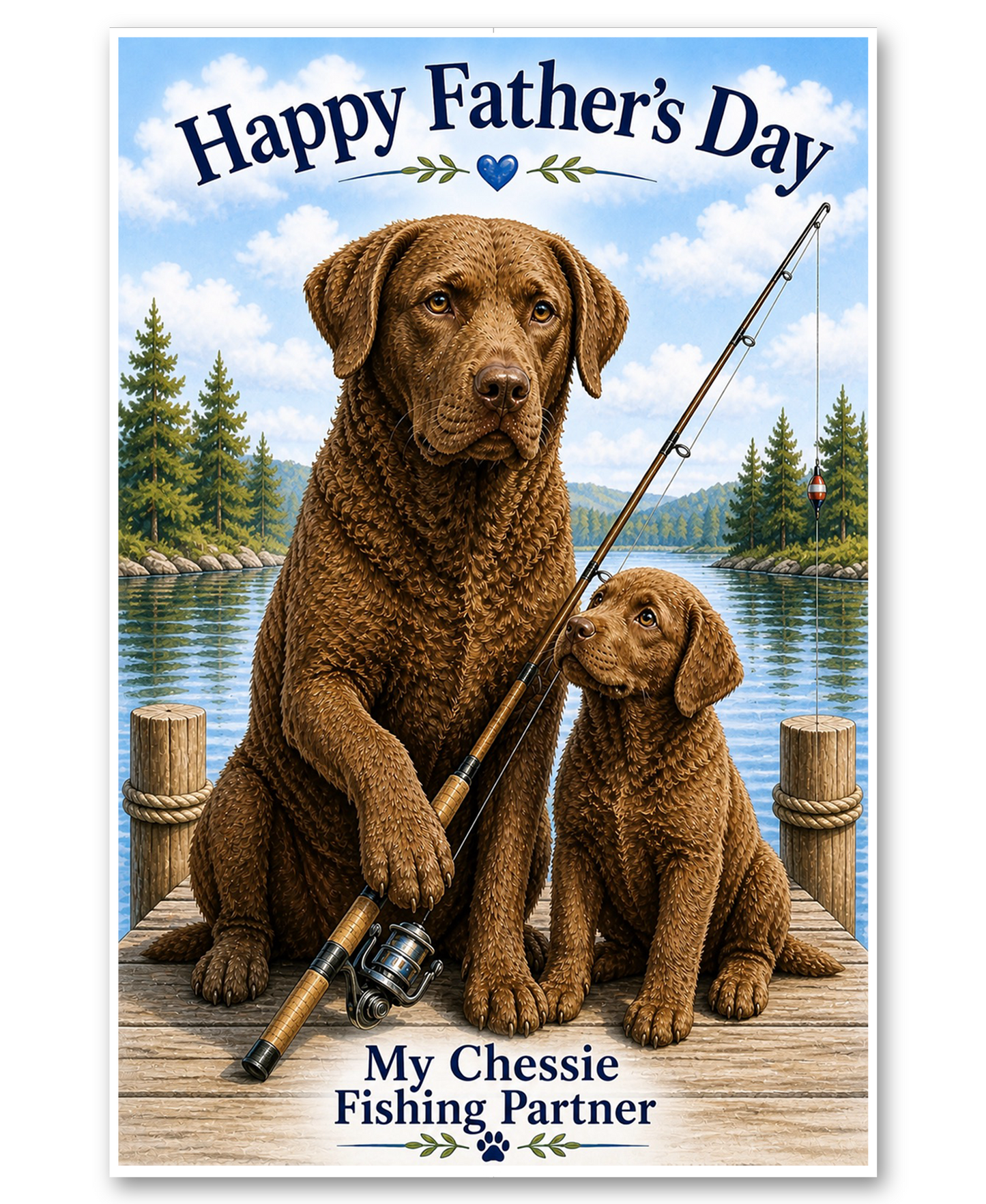 Chesapeake Bay Retriever - Chessie Fishing Partner - Father's Day Card