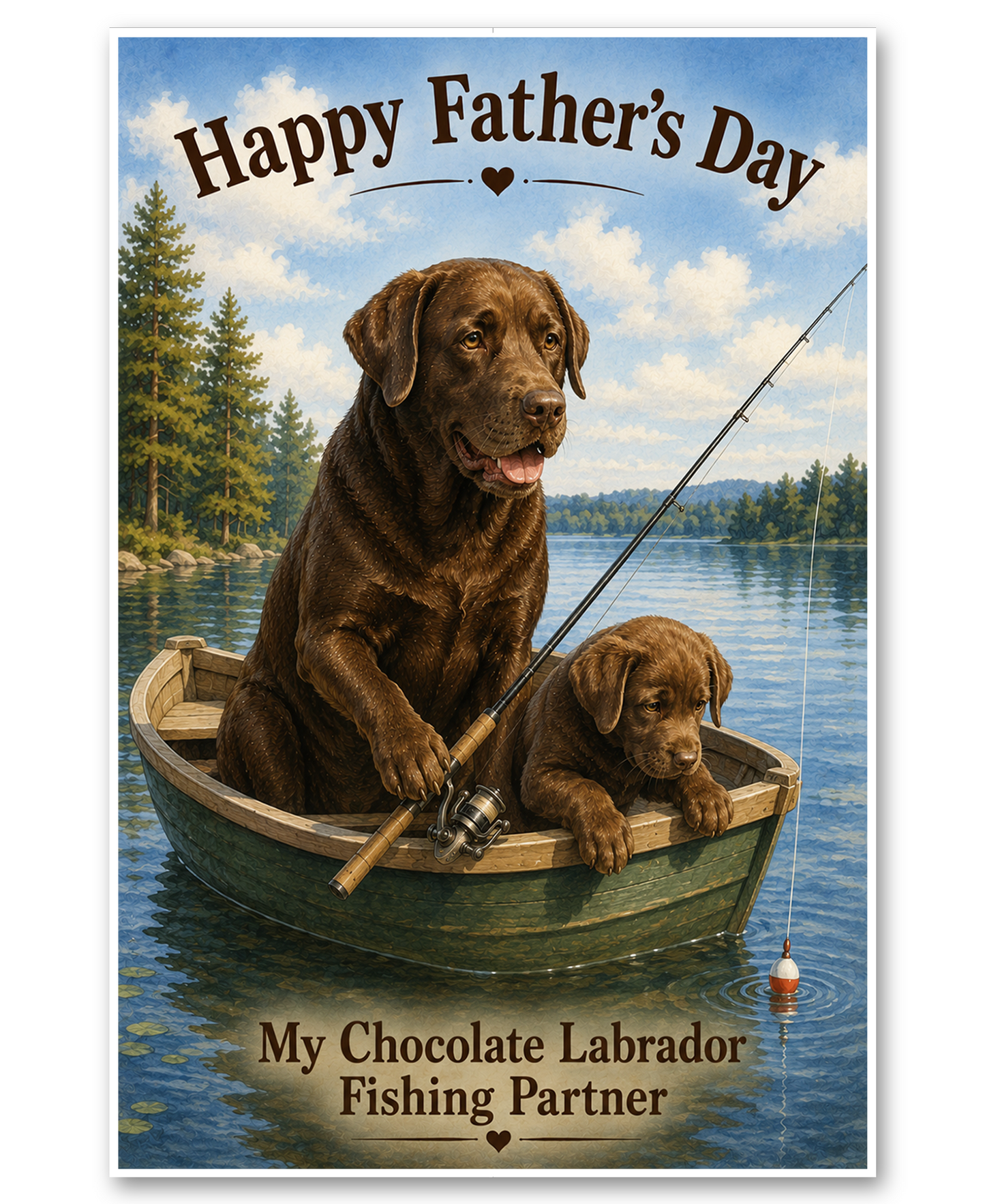 Chocolate Lab Boat Fishing Partner - Father's Day Card