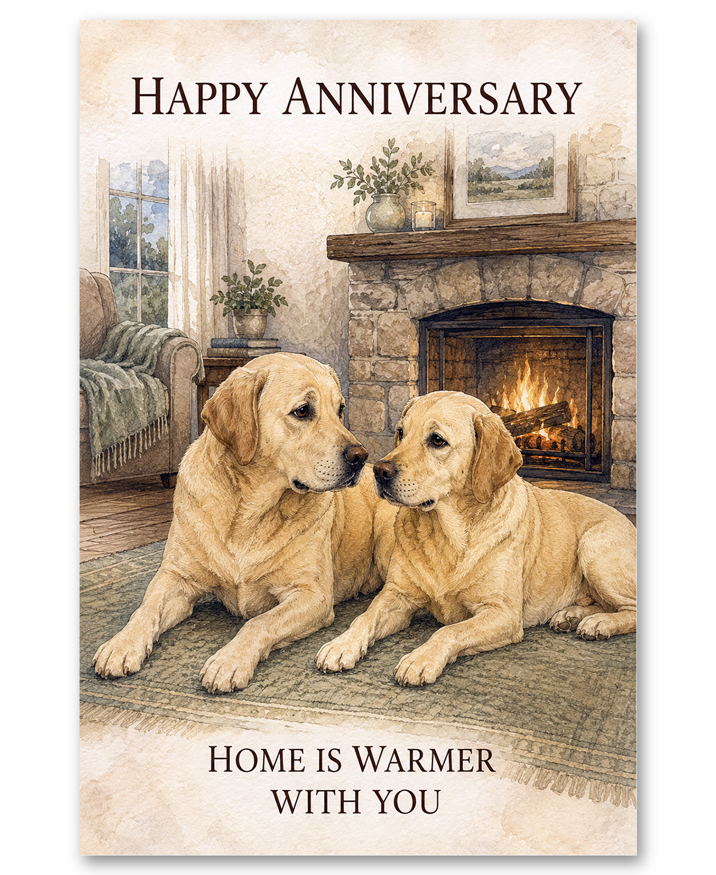 Yellow Labs - Love Warms Every Season - Anniversary Card