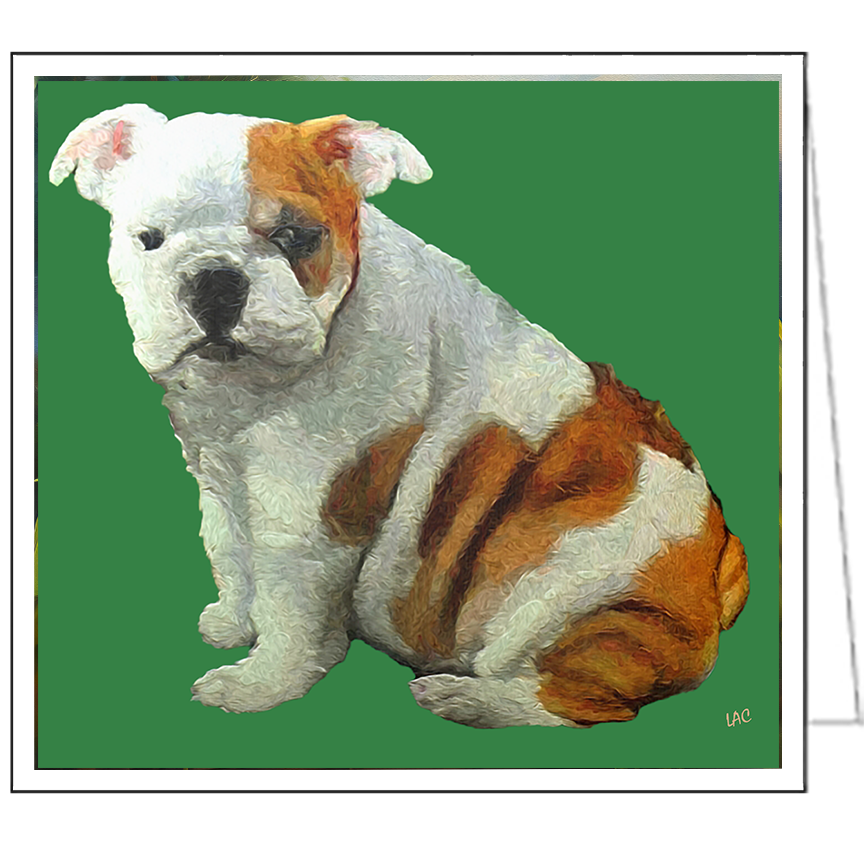 Bugsy English Bulldog Fine Art Notecards - Whimsical Charm. 5.25 x 5.25 inches
