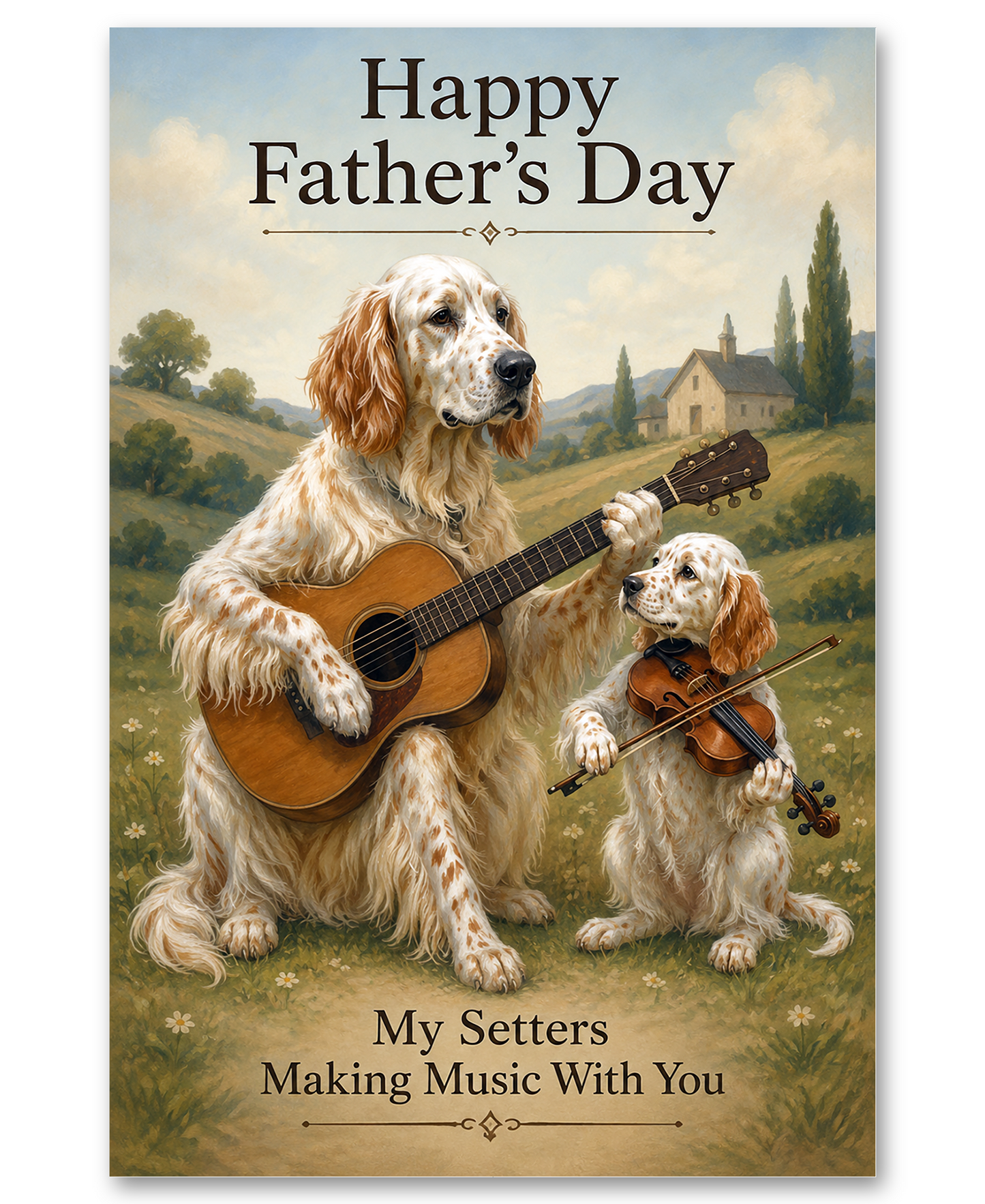 English Setters Playing Music Together on Father's Day