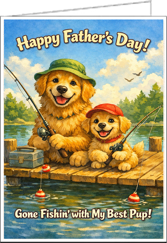 Golden Retriever Father's Day Card - Fishing Together