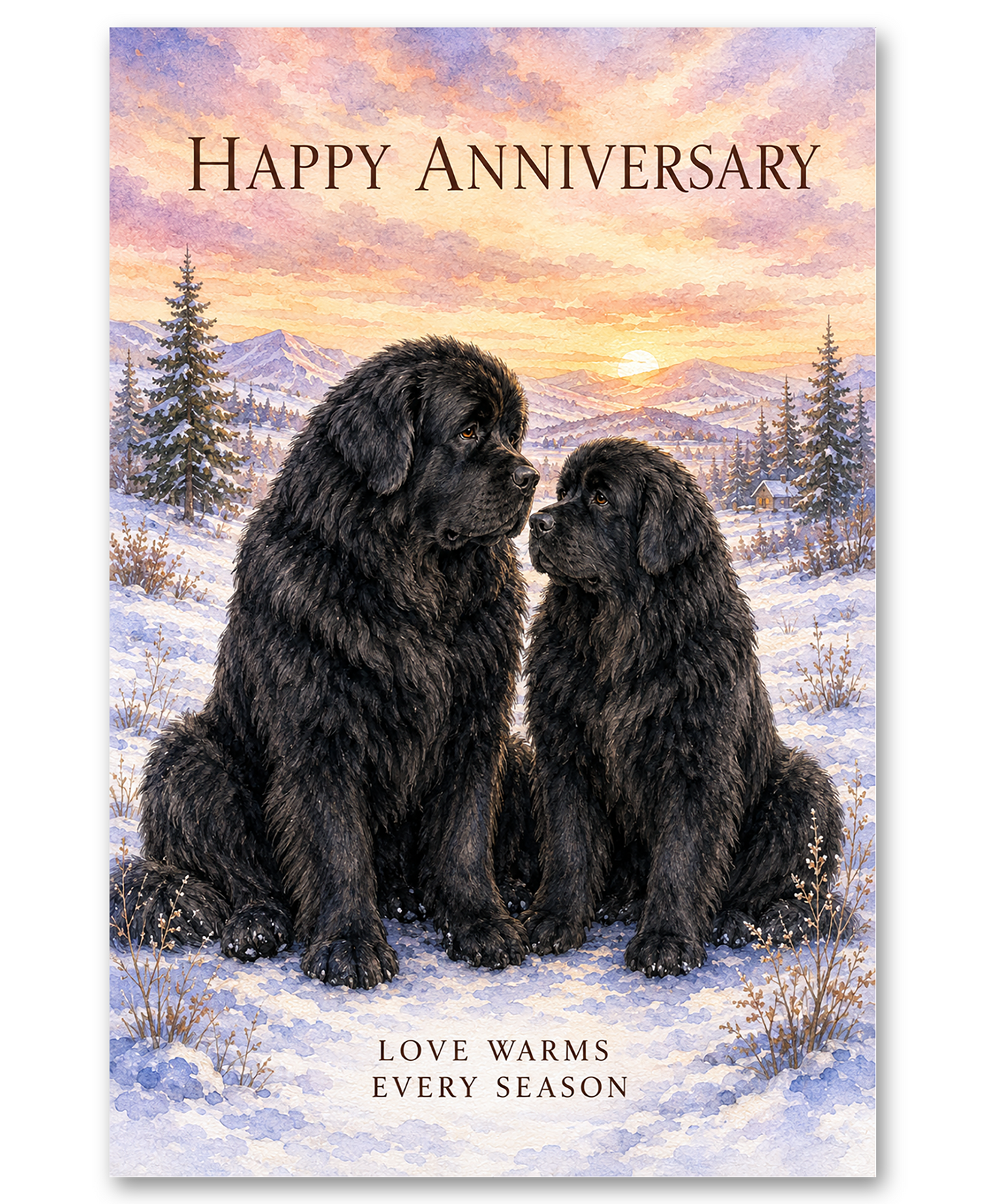 Newfoundlands - Love Warms Every Season - Anniversary Card