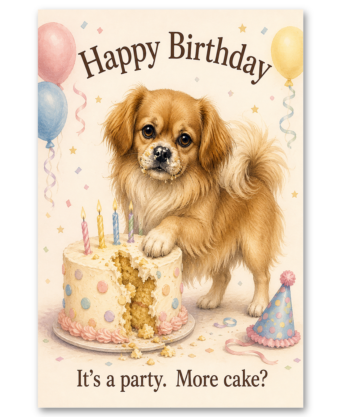 Tibetan Spaniel- More Cake - Birthday Cards