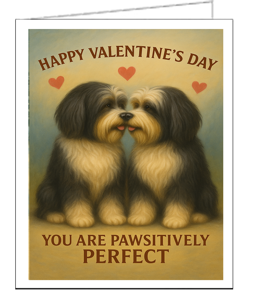 Tibetan Terrier Valentine Card - Single Card with Envelope