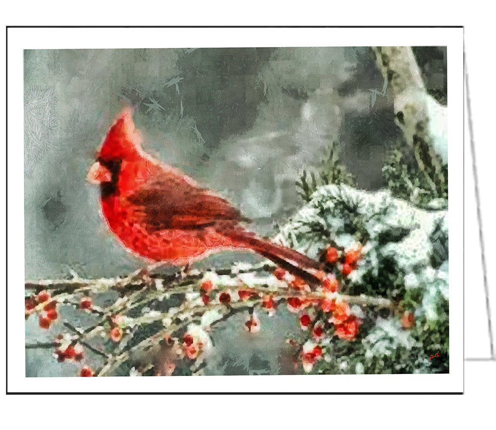Winter Cardinal Notecards - Set of Six - - 5 x 7 Inches