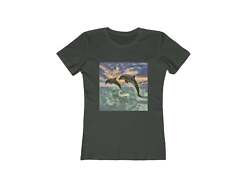 Dolphins 'Flip & Flop' - Women's Slim Fit Ringspun Cotton T-Shirt