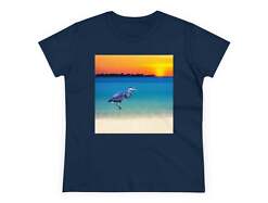 Blue Heron in Sunset Women's Midweight Cotton Tee