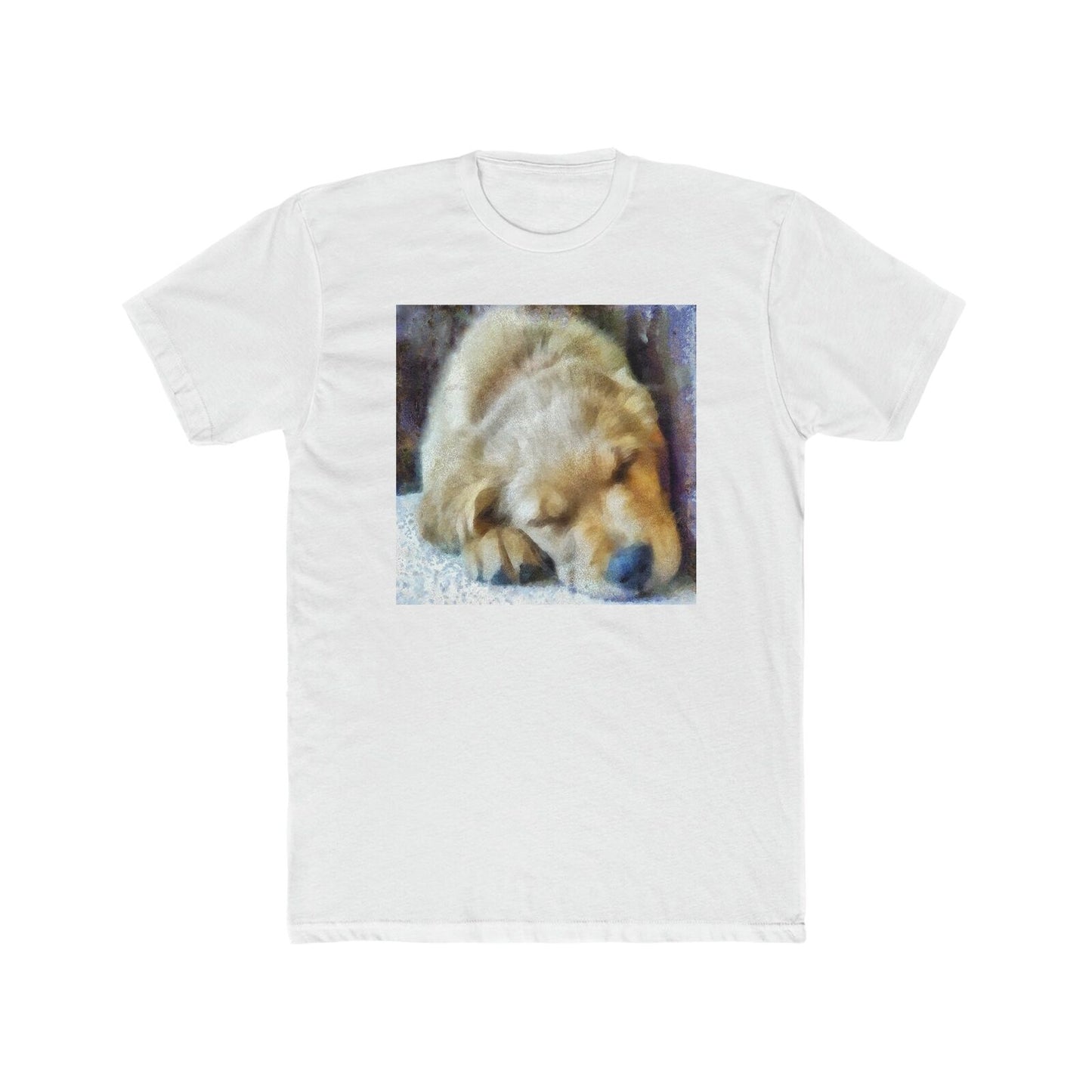 Golden Retriever 'Zuko' Men's Fitted Cotton Crew Tee (Color: Solid White)