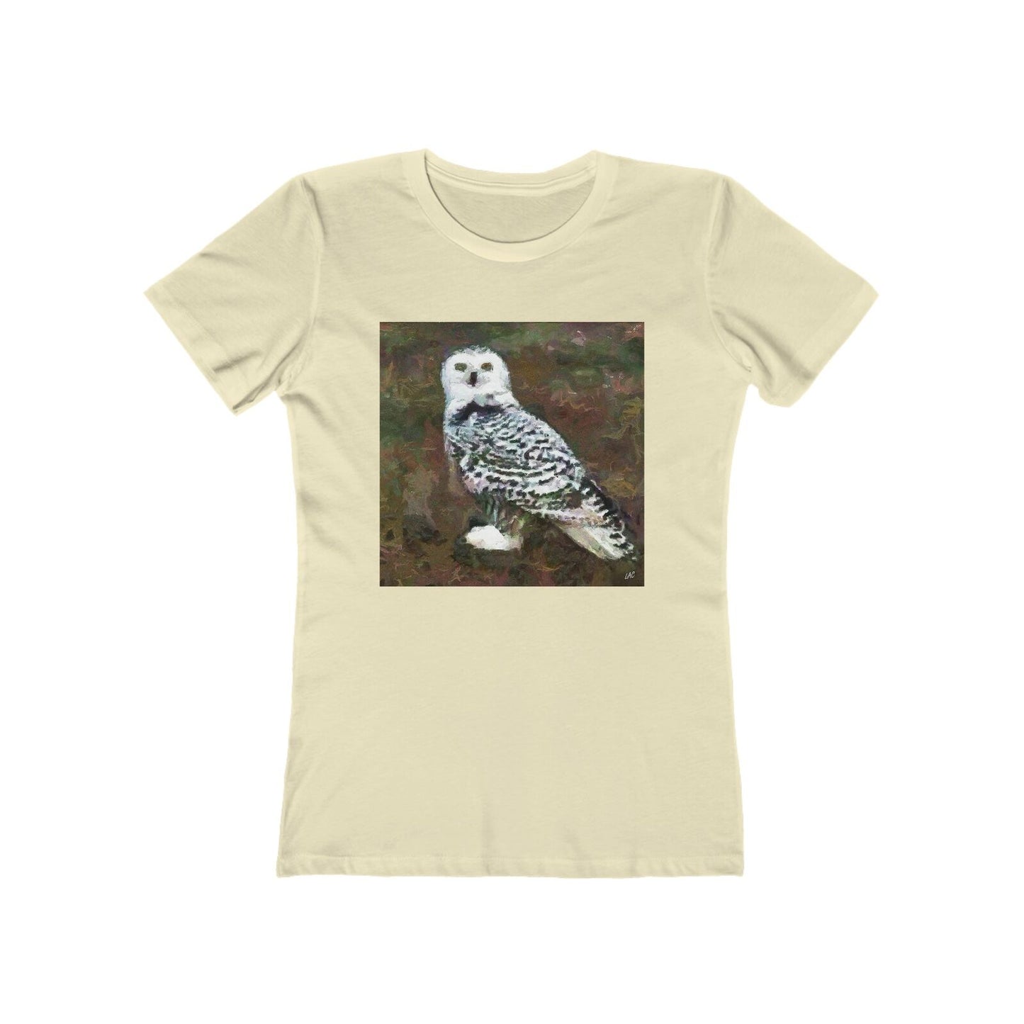 Snowy White Owl - Women's Slim Fit Ringspun Cotton T-Shirt (Colors: Solid Natural)