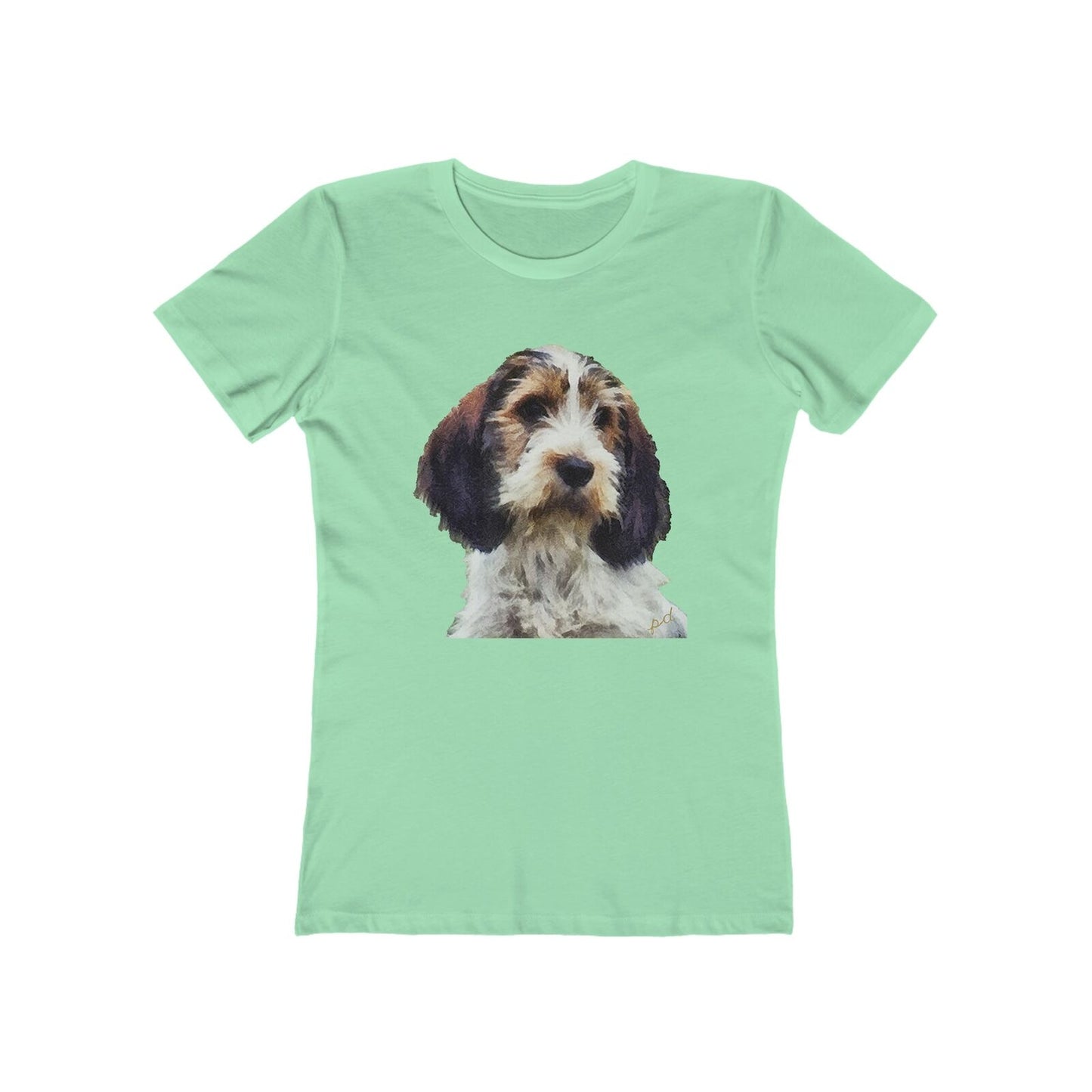Petit Basset Griffon Vendeen Women's Slim FIt Ringspun Cotton T-Shirt (Colors: Solid Mint)