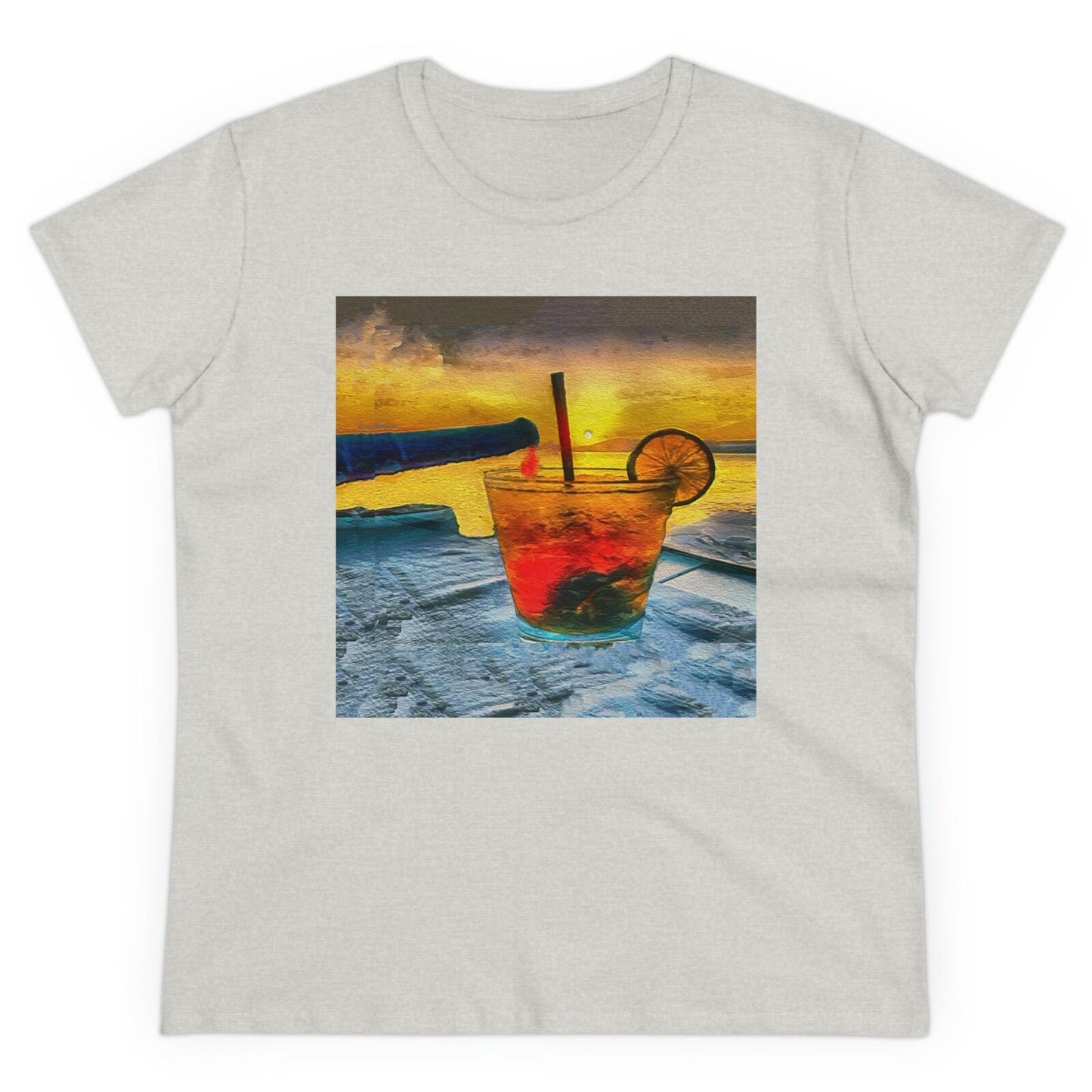 Sifnos Happy Hour - Women's Midweight Cotton Tee (Color: Ash)