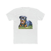Rottweiler 'Lina' Men's Fitted Cotton Crew Tee (Color: Solid White)