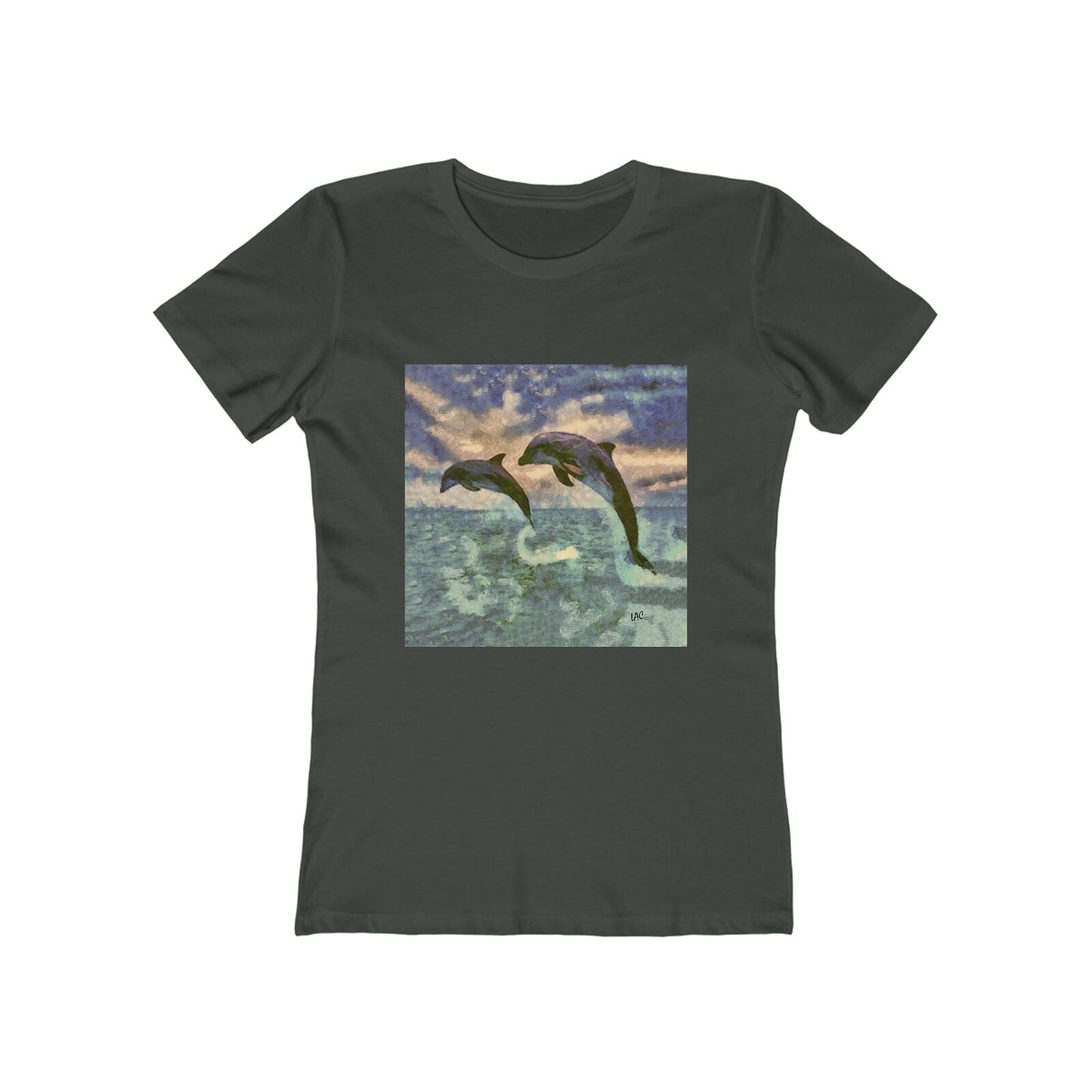 Dolphins 'Flip & Flop' - Women's Slim Fit Ringspun Cotton T-Shirt (Colors: Solid Heavy Metal)