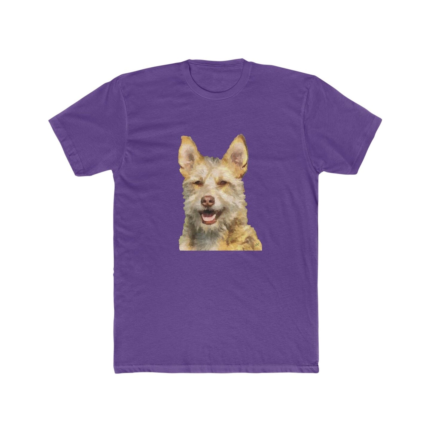 Portuguese Podengo Men's Fitted Cotton Crew Tee (Color: Solid Purple Rush)