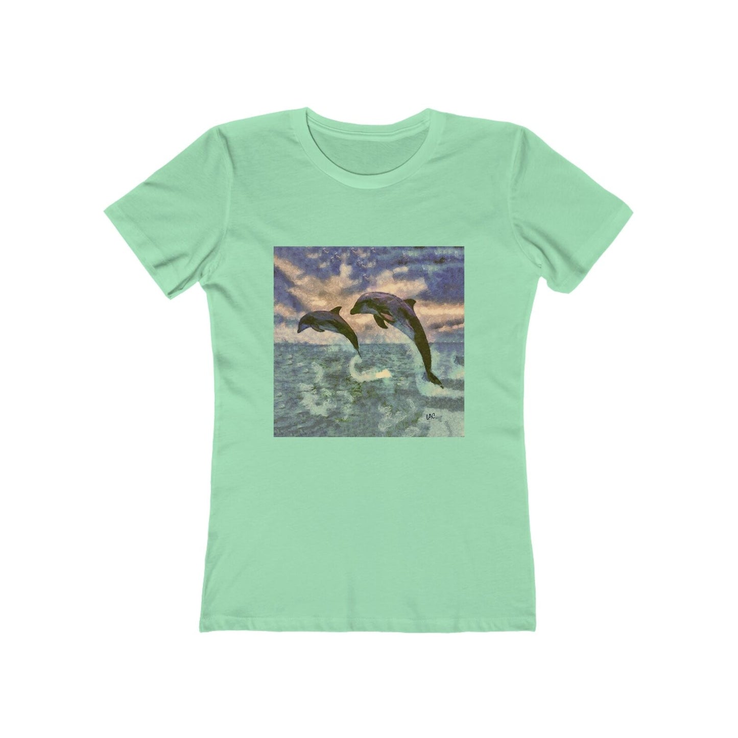 Dolphins 'Flip & Flop' - Women's Slim Fit Ringspun Cotton T-Shirt (Colors: Solid Mint)