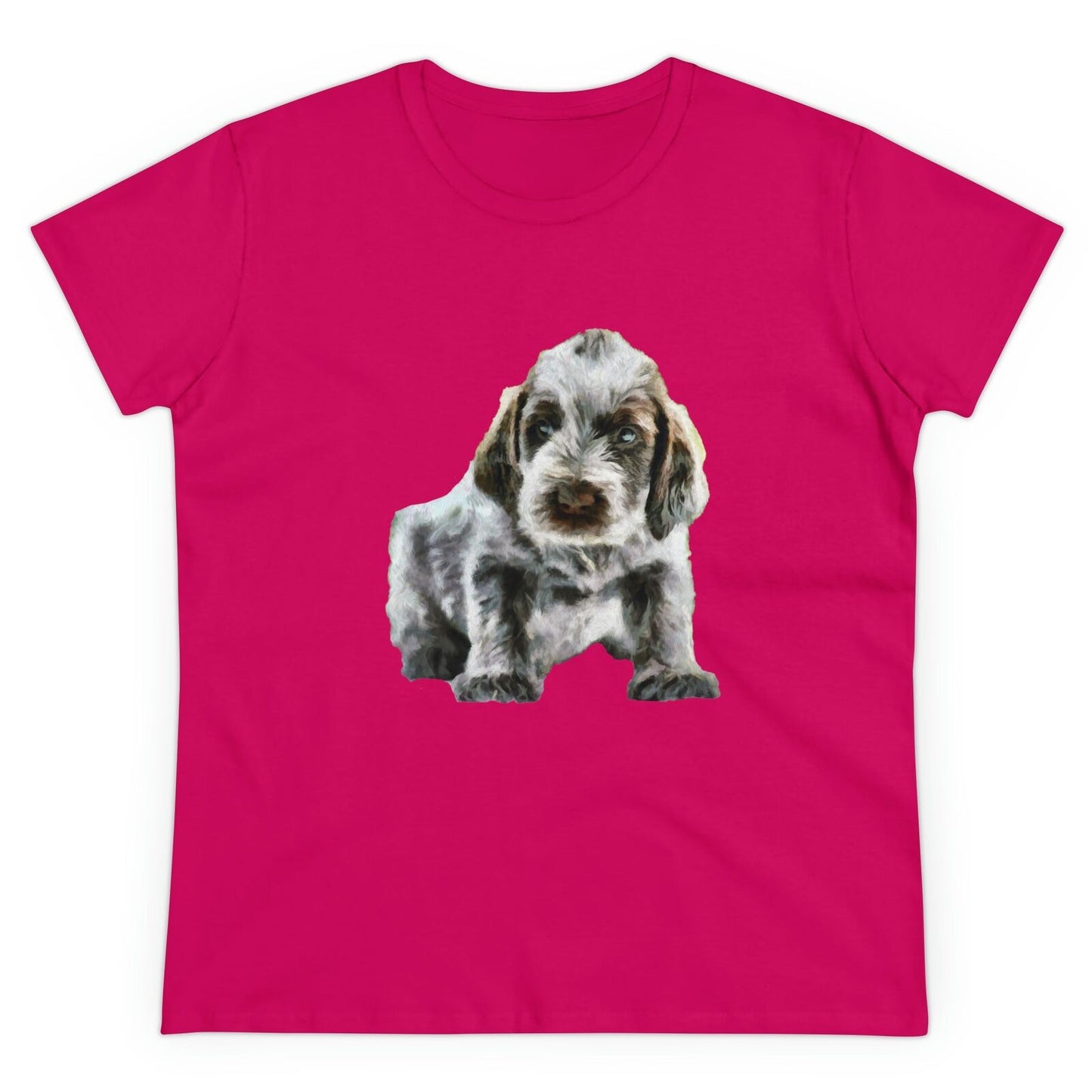 Spinone Italiano Women's Midweight Cotton Tee (Color: Heliconia)