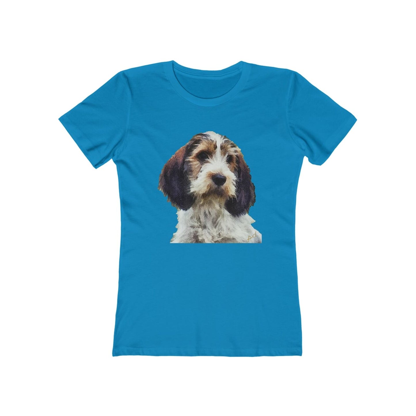 Petit Basset Griffon Vendeen Women's Slim FIt Ringspun Cotton T-Shirt (Colors: Solid Turquoise)