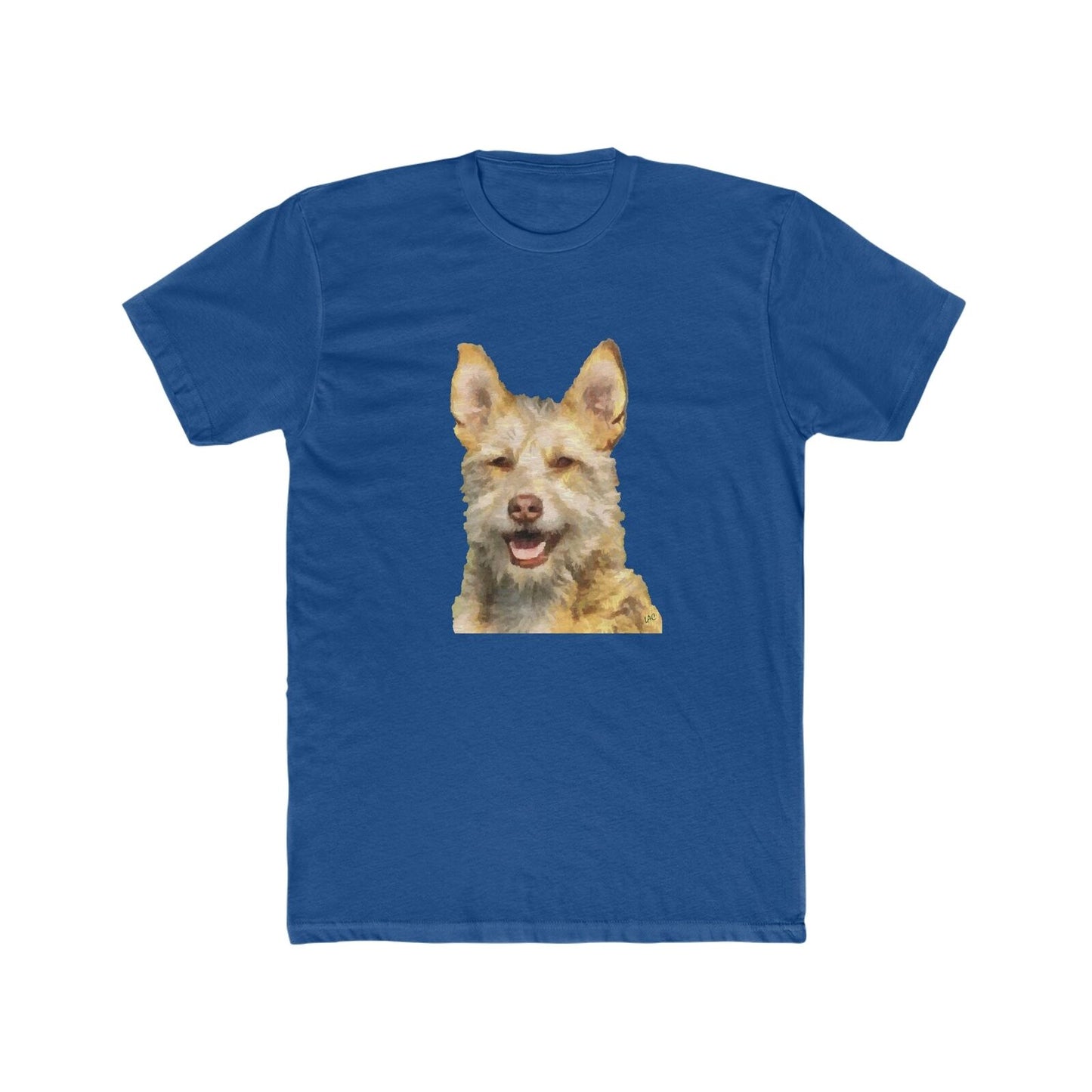 Portuguese Podengo Men's Fitted Cotton Crew Tee (Color: Solid Royal)