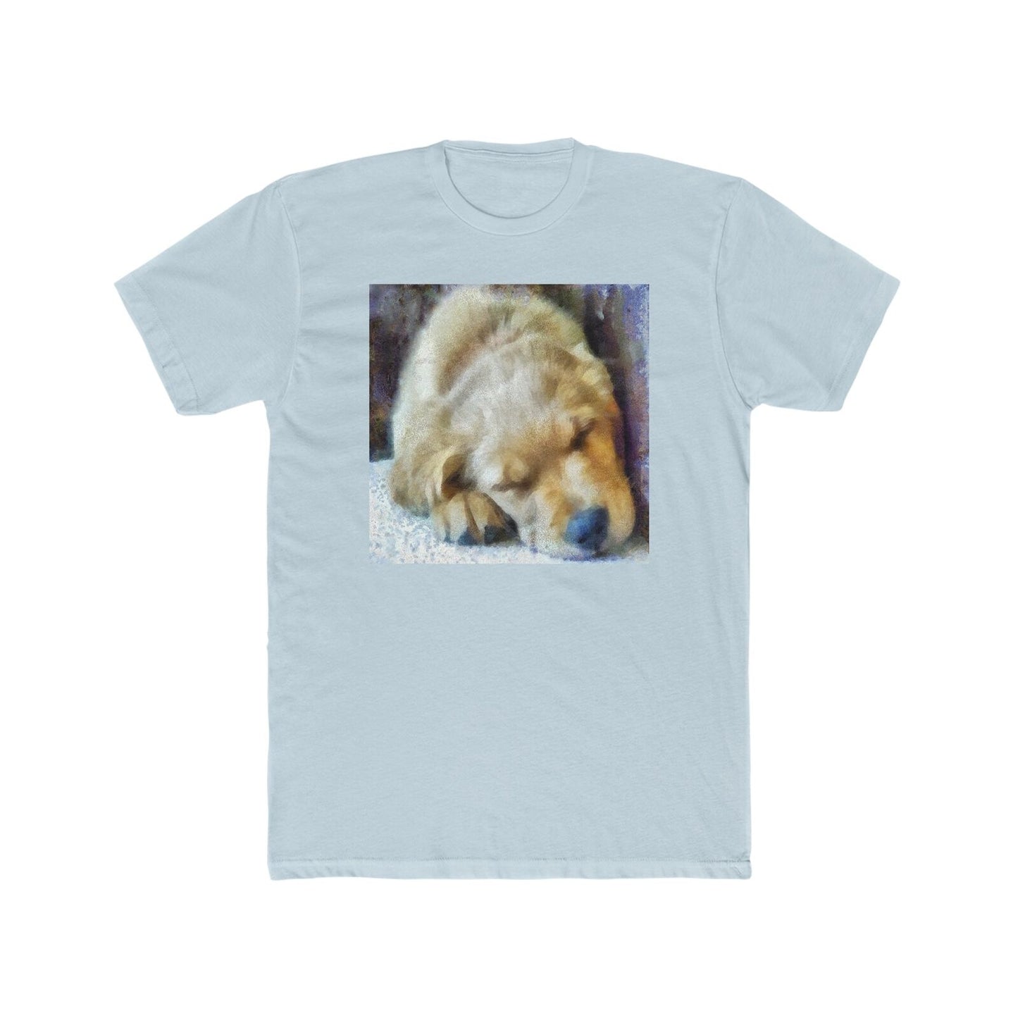 Golden Retriever 'Zuko' Men's Fitted Cotton Crew Tee (Color: Solid Light Blue)