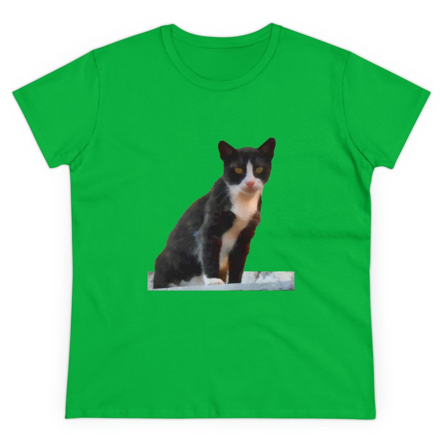 Cat 'Hydra Kitten' Women's Midweight Cotton Tee (Color: Irish Green)