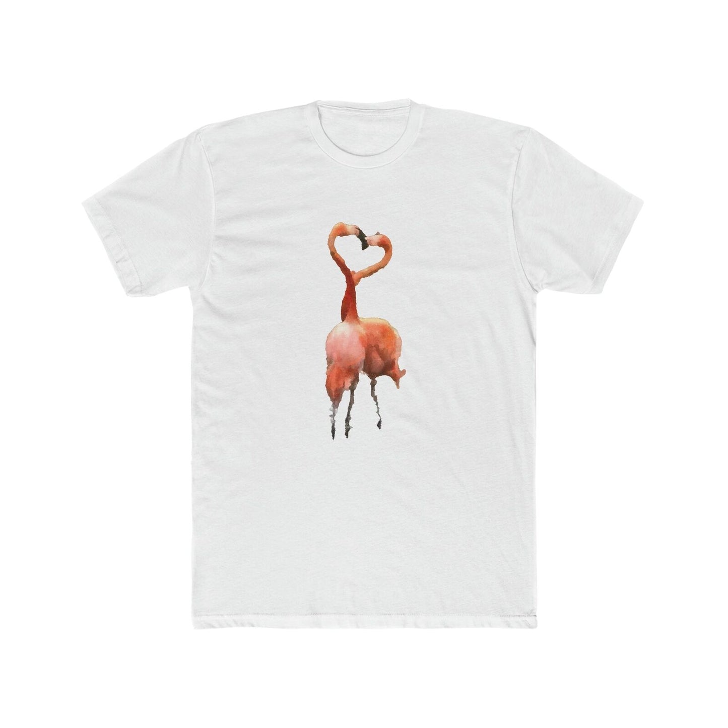 Flamingos 'Love Birds' Men's Fitted Cotton Crew Tee (Color: Solid White)