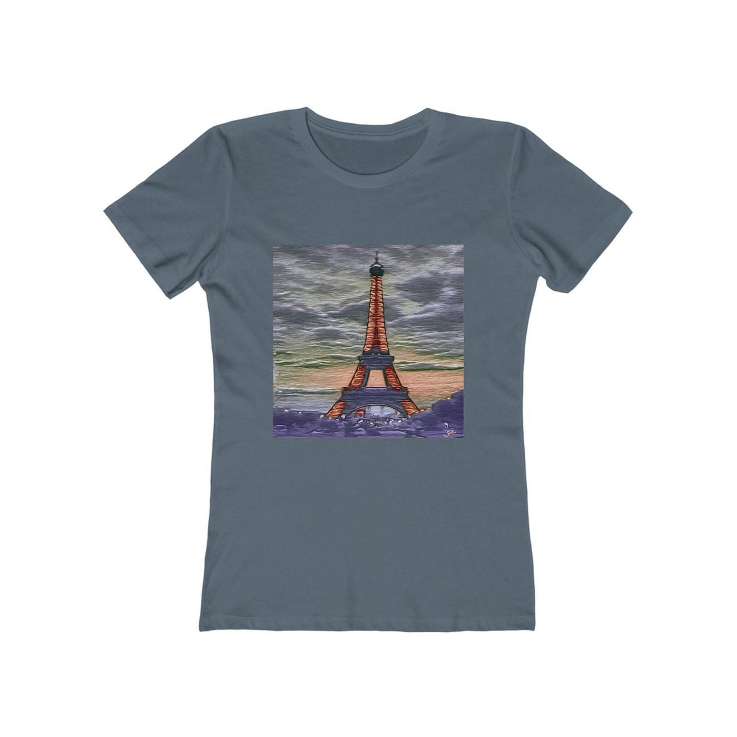 Eiffel Tower Sunset - Women's Slim Fit Ringspun Cotton T-Shirt (Colors: Solid Indigo)