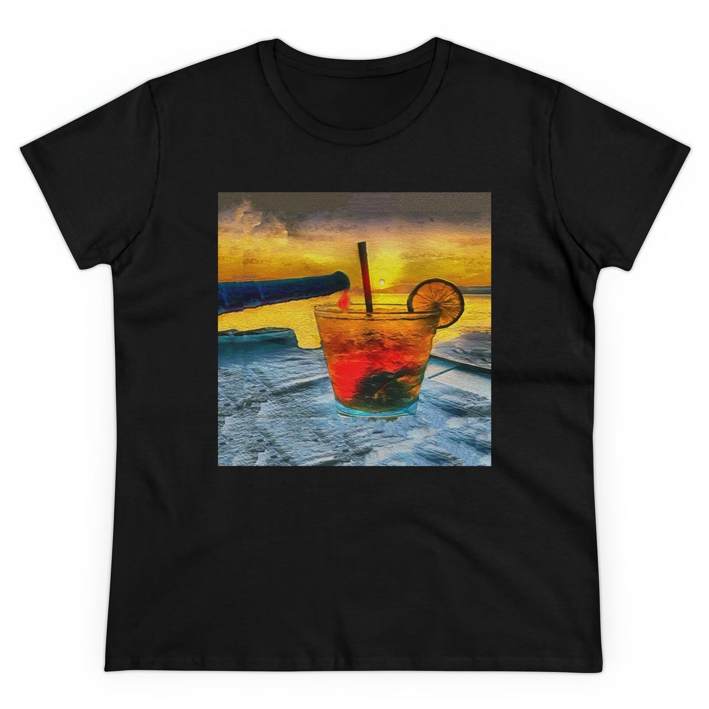 Sifnos Happy Hour - Women's Midweight Cotton Tee (Color: Black)