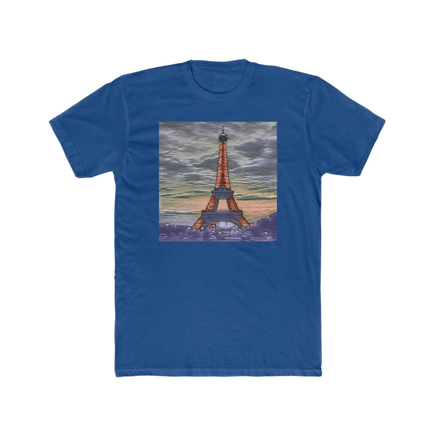 Eiffel Tower Sunset - Men's Fitted Cotton Crew Tee (Color: Solid Royal)