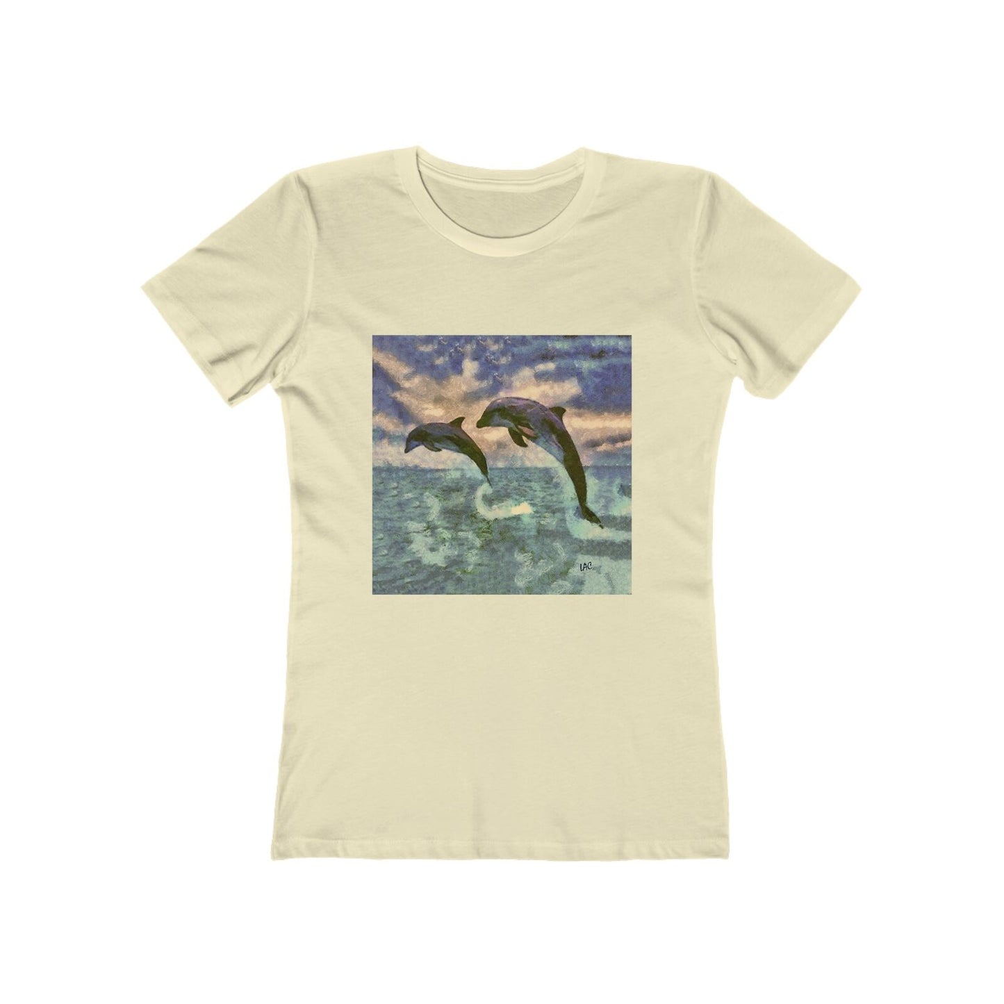 Dolphins 'Flip & Flop' - Women's Slim Fit Ringspun Cotton T-Shirt (Colors: Solid Natural)