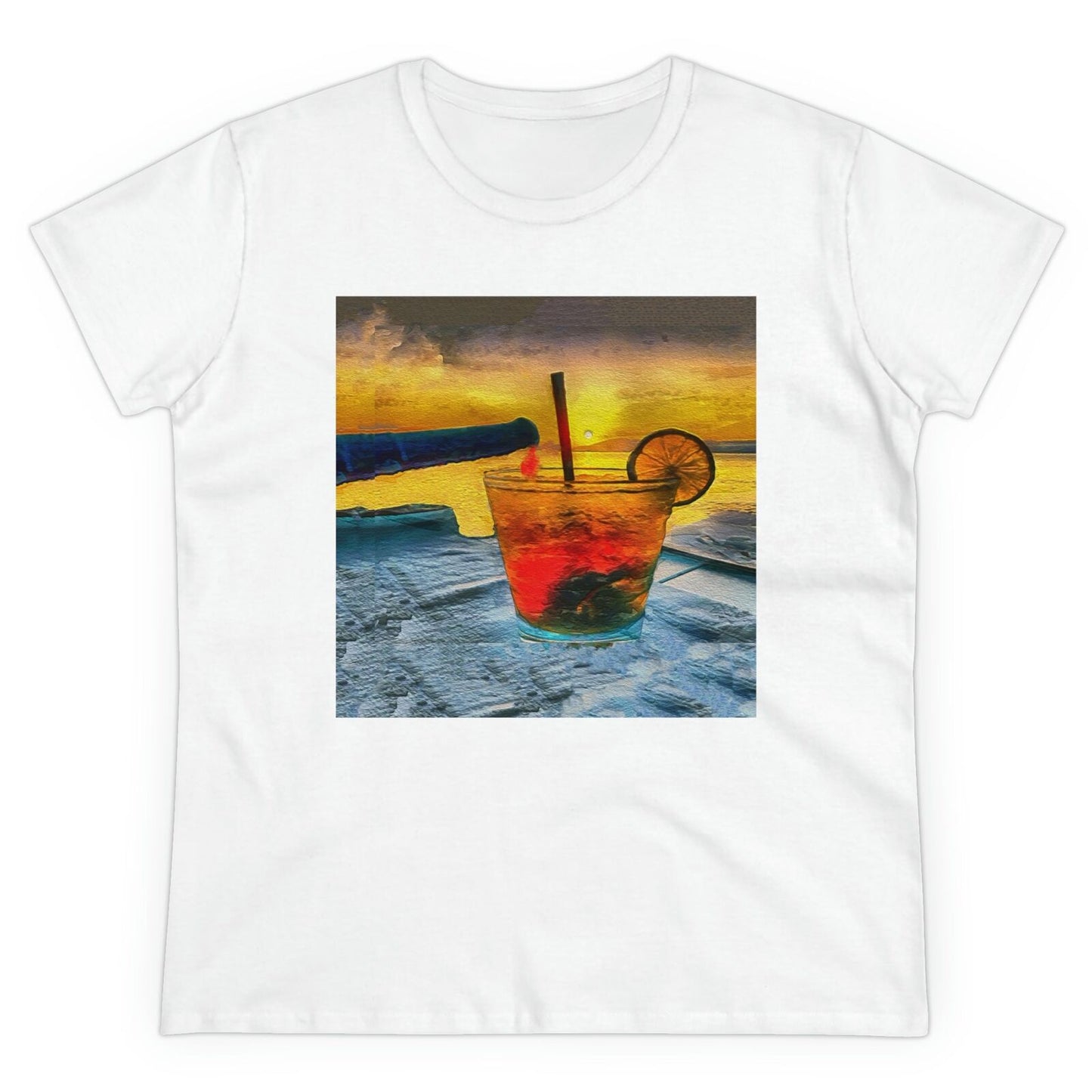 Sifnos Happy Hour - Women's Midweight Cotton Tee (Color: White)