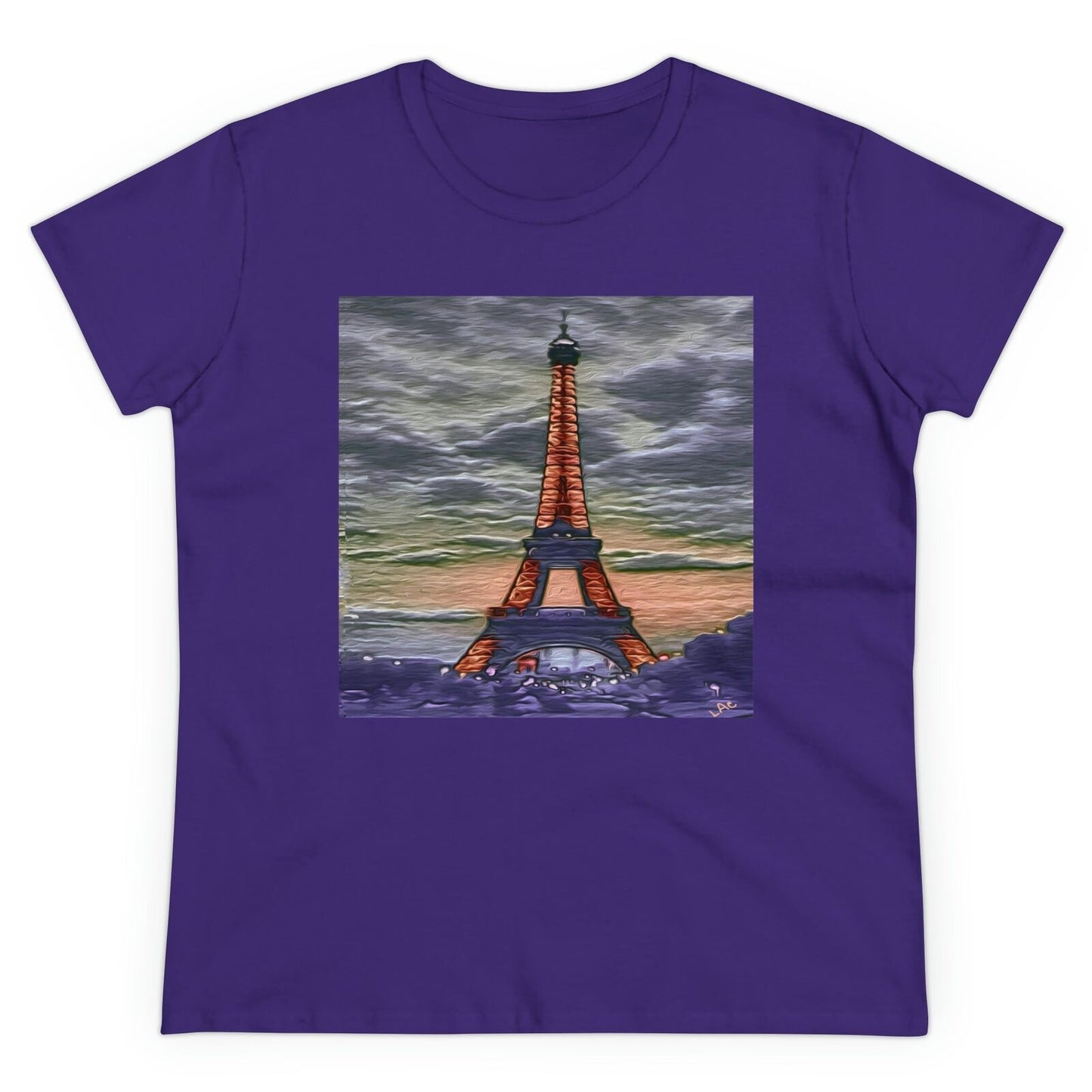 Eiffel Tower Sunset - Women's Midweight Cotton Tee (Color: Purple)