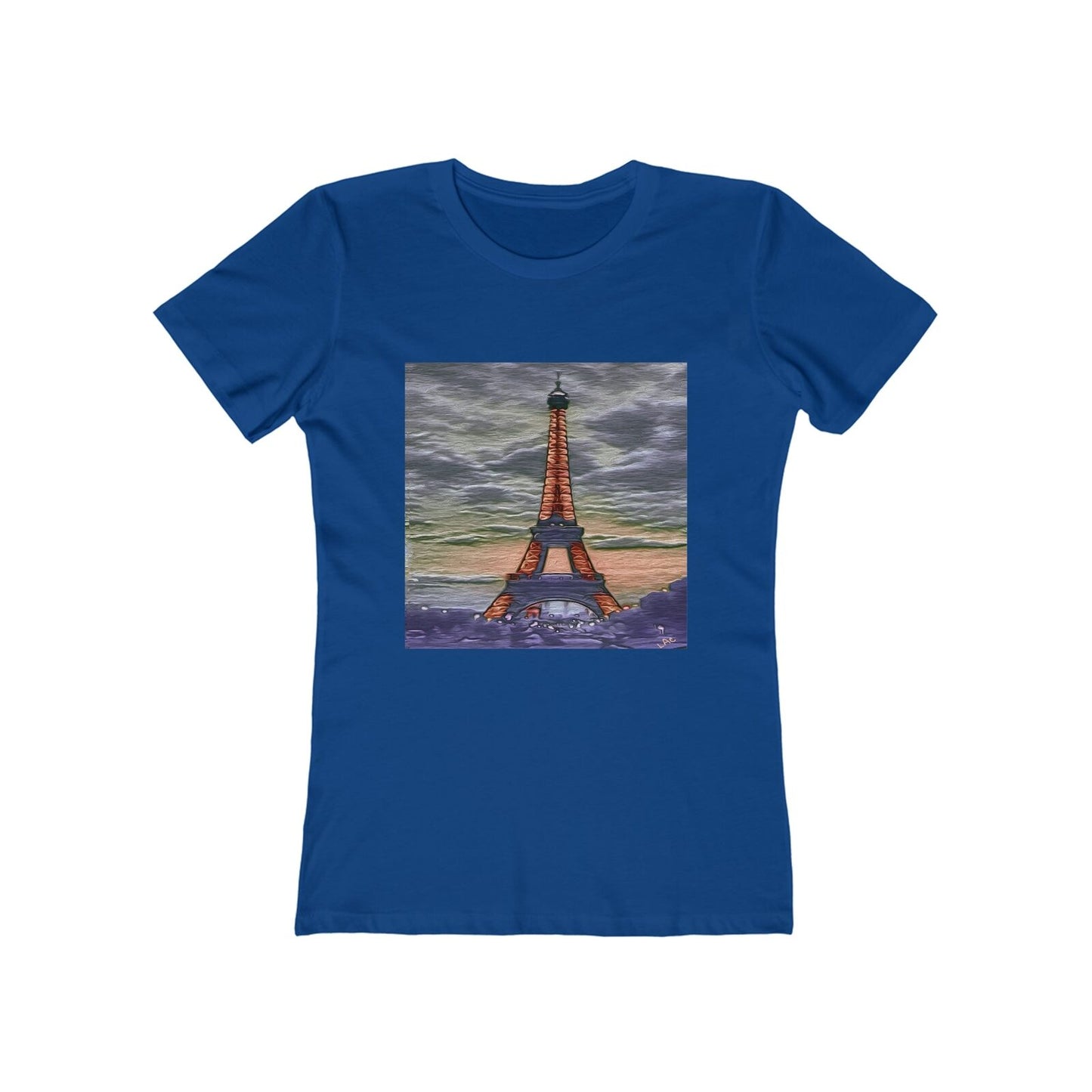 Eiffel Tower Sunset - Women's Slim Fit Ringspun Cotton T-Shirt (Colors: Solid Royal)