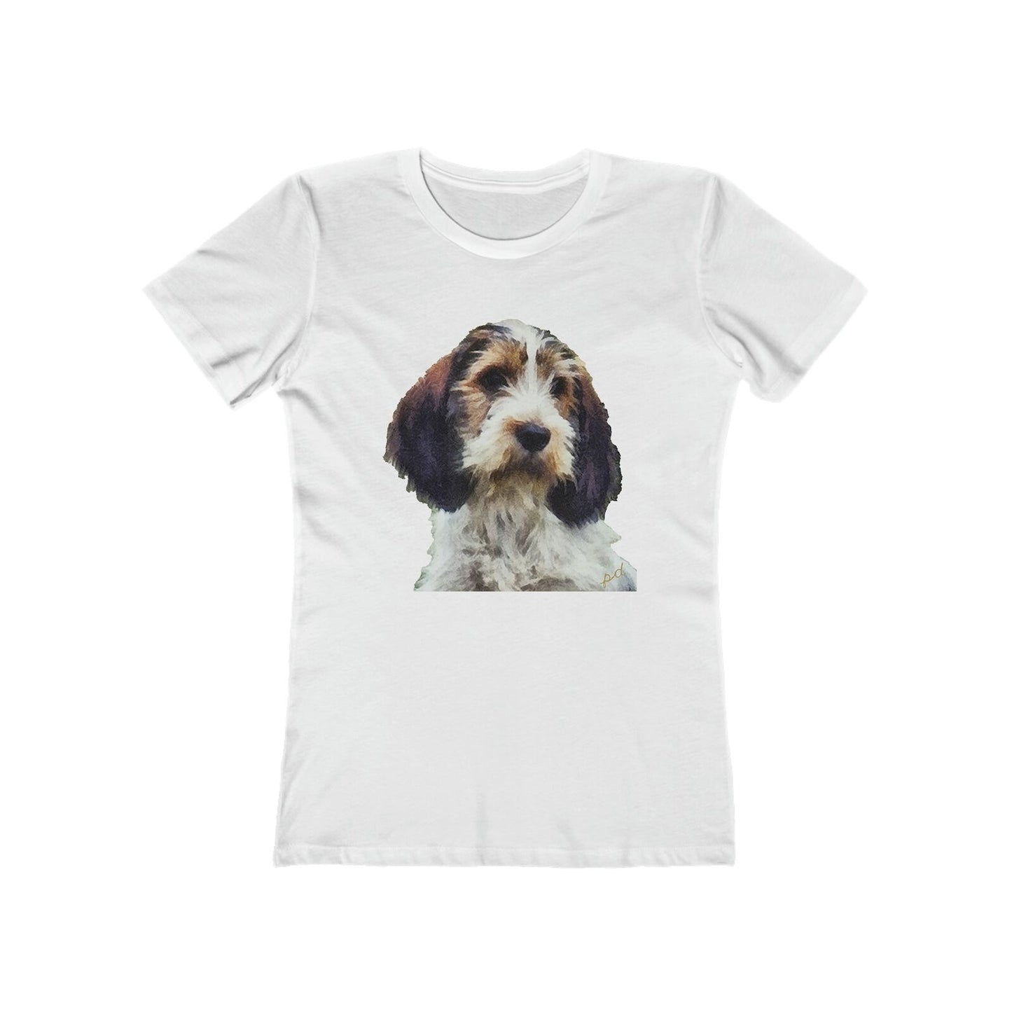 Petit Basset Griffon Vendeen Women's Slim FIt Ringspun Cotton T-Shirt (Colors: Solid White)