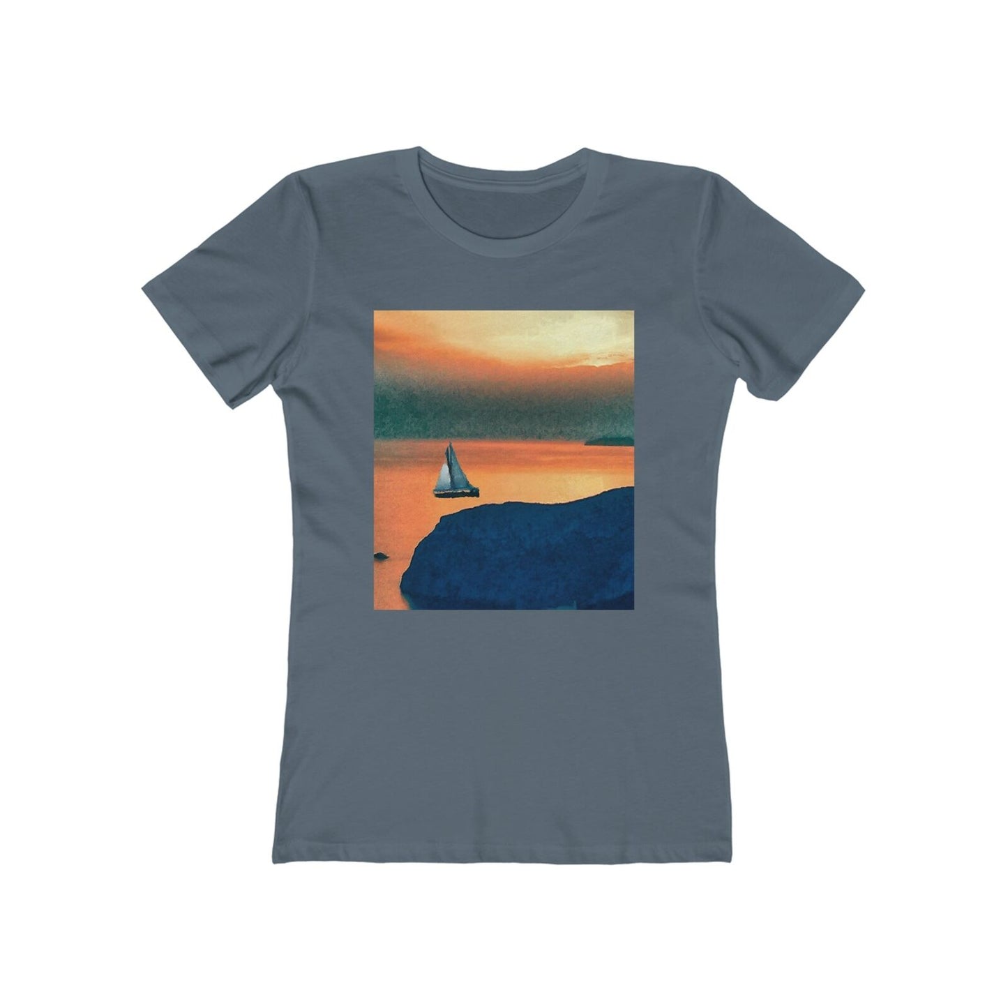 Kastro Sunset (Sifnos, Greece) - Women's Slim Fit Ringspun Cotton T-Sh (Colors: Solid Indigo)