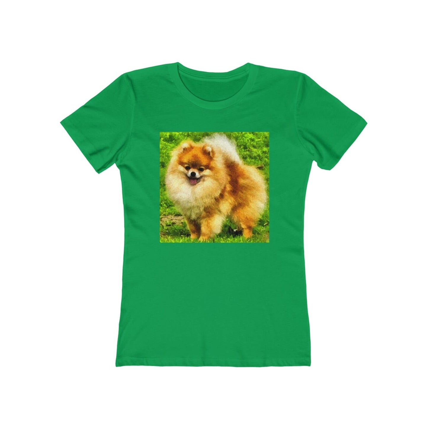 Pomeranian 'Pom Pom' - Women's Slim Fit Ringspun Cotton T-Shirt (Colors: Solid Kelly Green)