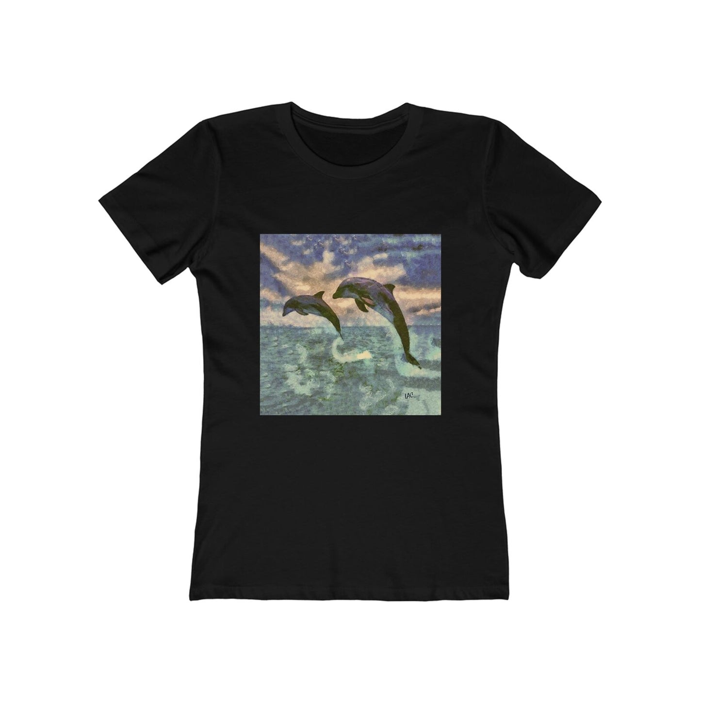 Dolphins 'Flip & Flop' - Women's Slim Fit Ringspun Cotton T-Shirt (Colors: Solid Black)