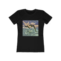 Dolphins 'Flip & Flop' -  Women's Slim Fit Ringspun Cotton T-Shirt (Colors: Solid Black)