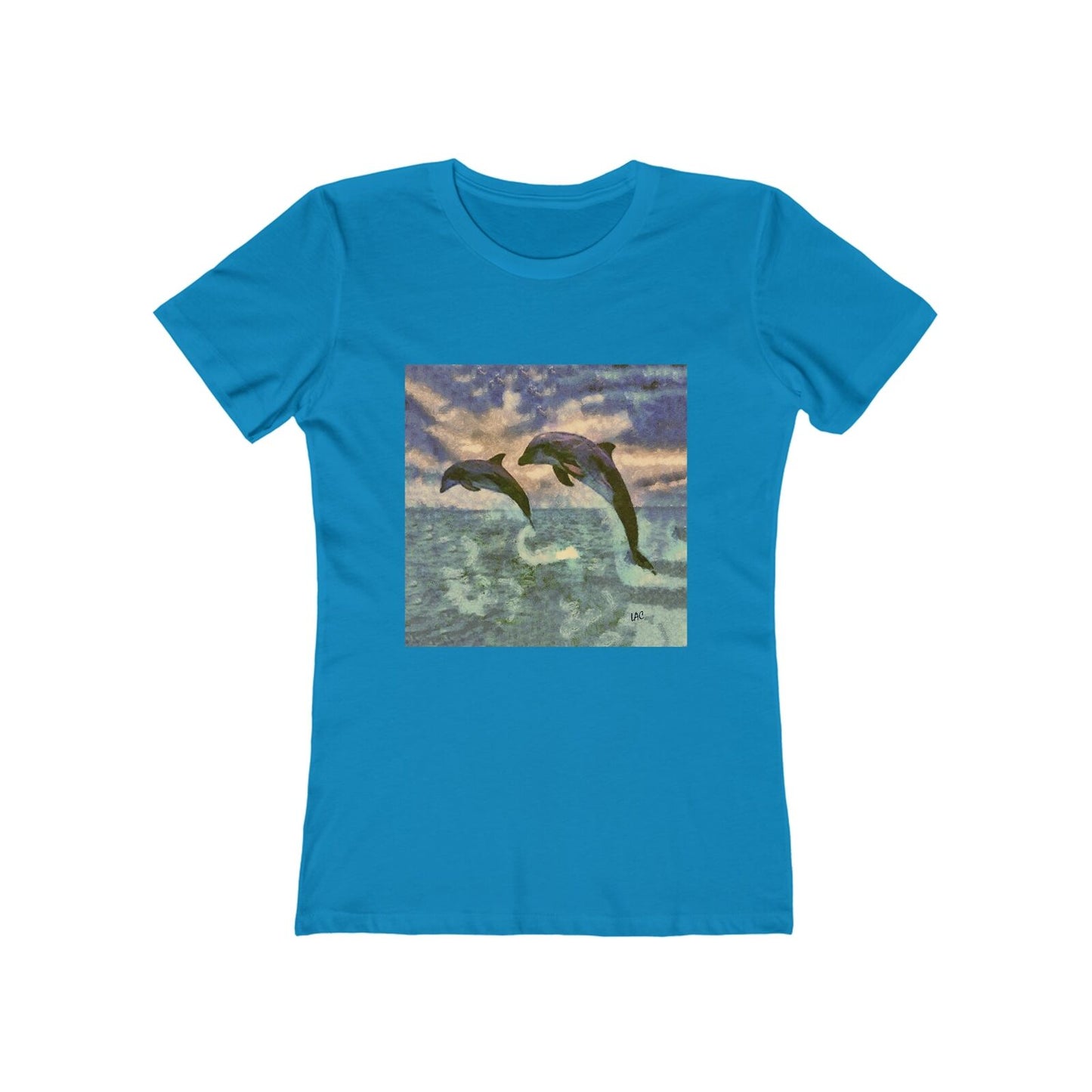 Dolphins 'Flip & Flop' - Women's Slim Fit Ringspun Cotton T-Shirt (Colors: Solid Turquoise)