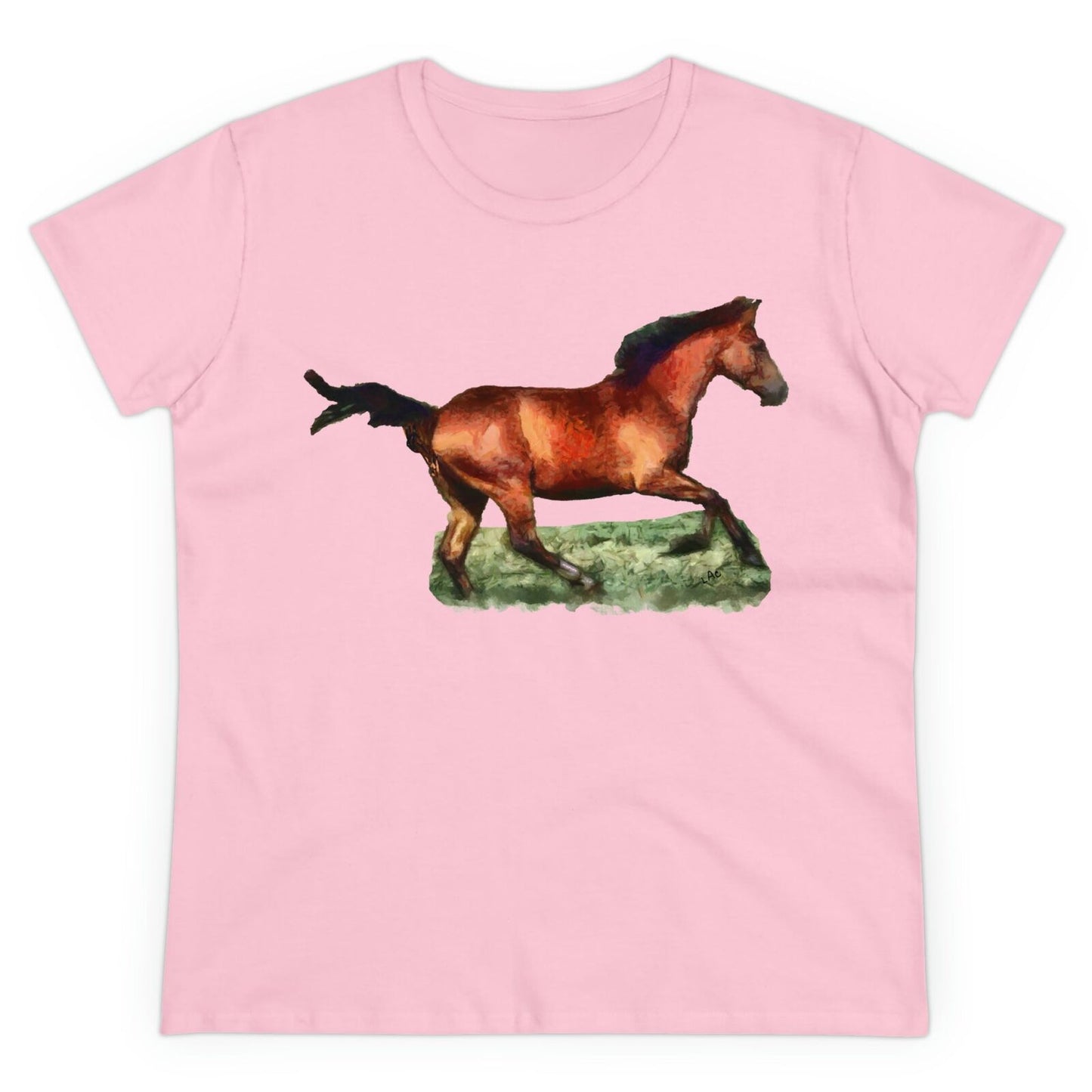 Horse 'Sam' Women's Midweight Cotton Tee (Color: Light Pink)