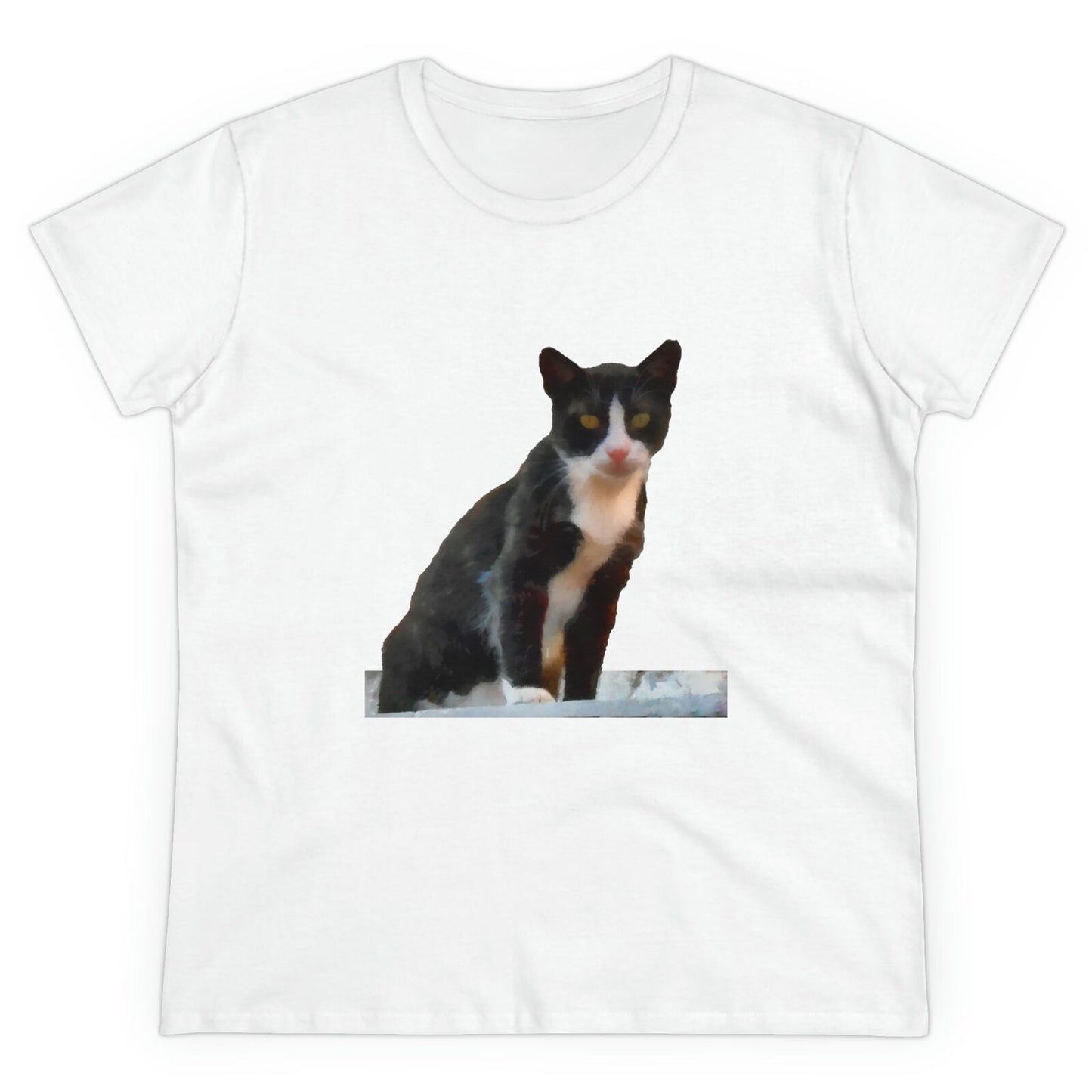 Cat 'Hydra Kitten' Women's Midweight Cotton Tee (Color: White)