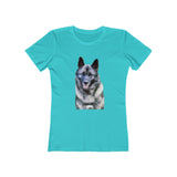 Norwegian Elkhound - Women's Slim Fit Ringspun Cotton T-Shirt (Colors: Solid Tahiti Blue)