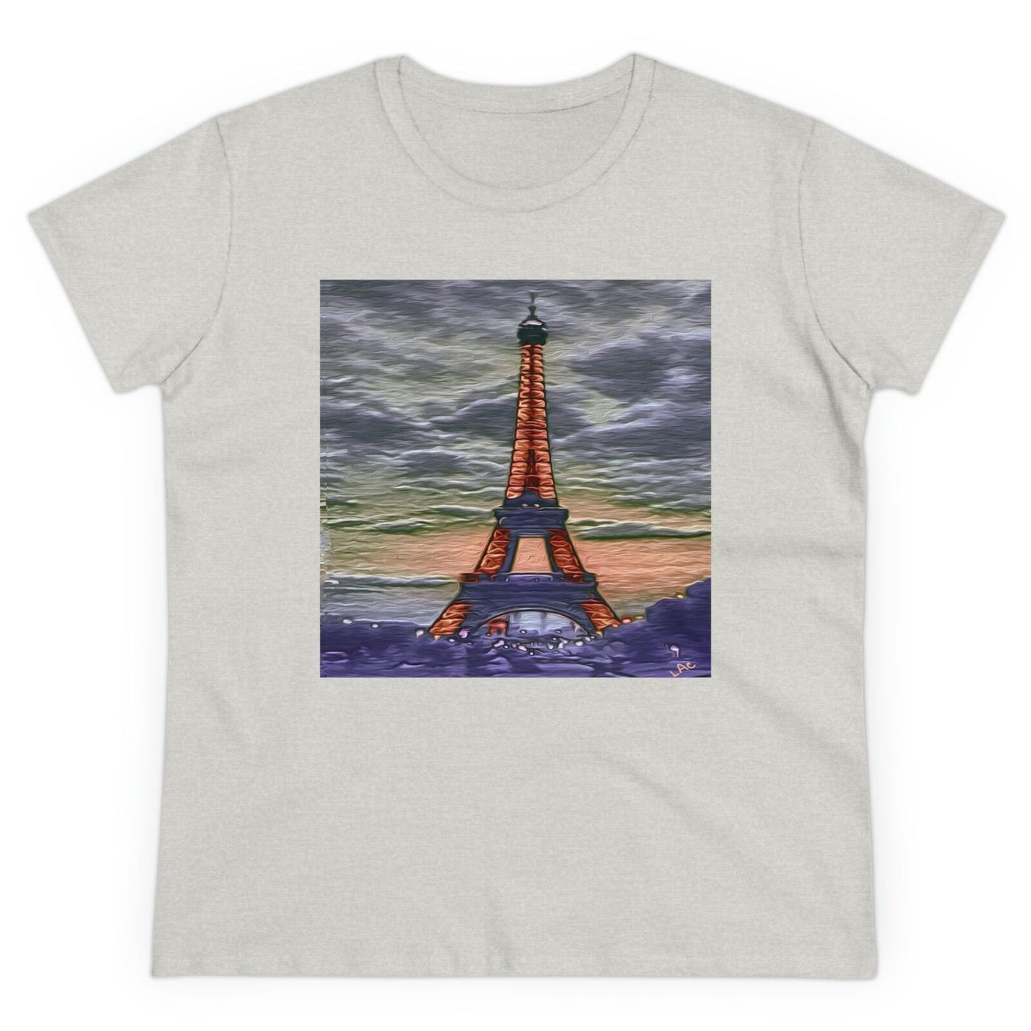Eiffel Tower Sunset - Women's Midweight Cotton Tee (Color: Ash)