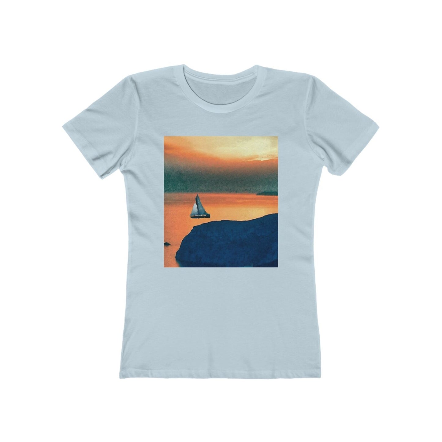 Kastro Sunset (Sifnos, Greece) - Women's Slim Fit Ringspun Cotton T-Sh (Colors: Solid Light Blue)