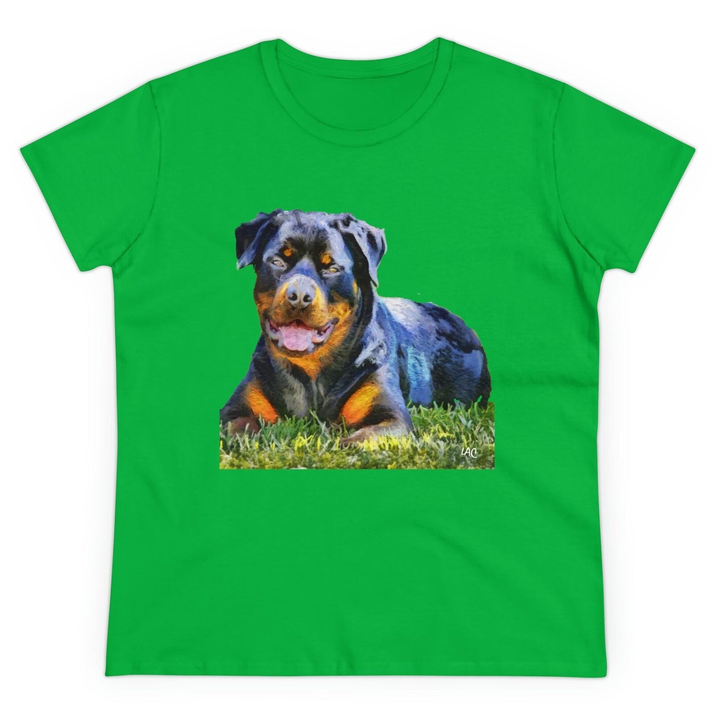 Rottweiler 'Lina; Women's Midweight Cotton Tee (Color: Irish Green)