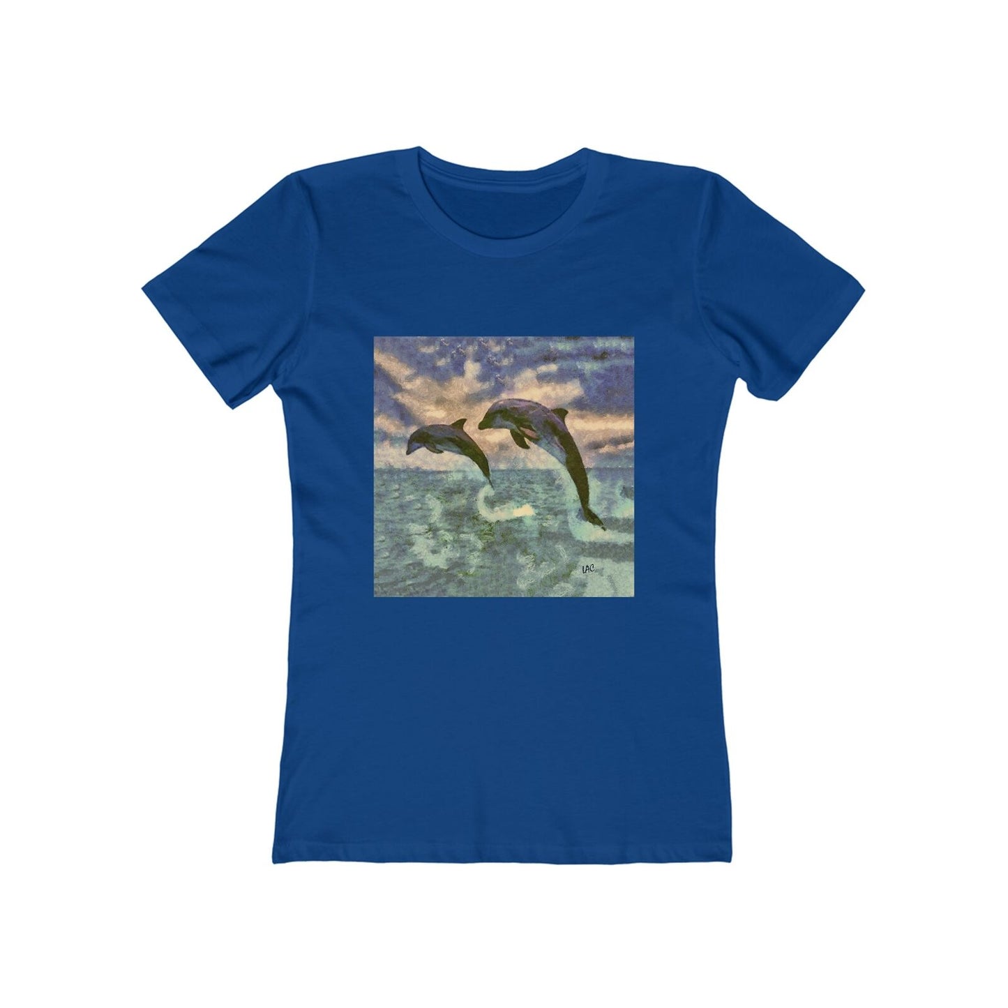 Dolphins 'Flip & Flop' - Women's Slim Fit Ringspun Cotton T-Shirt (Colors: Solid Royal)