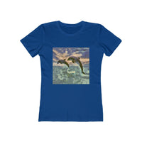 Dolphins 'Flip & Flop' -  Women's Slim Fit Ringspun Cotton T-Shirt (Colors: Solid Royal)