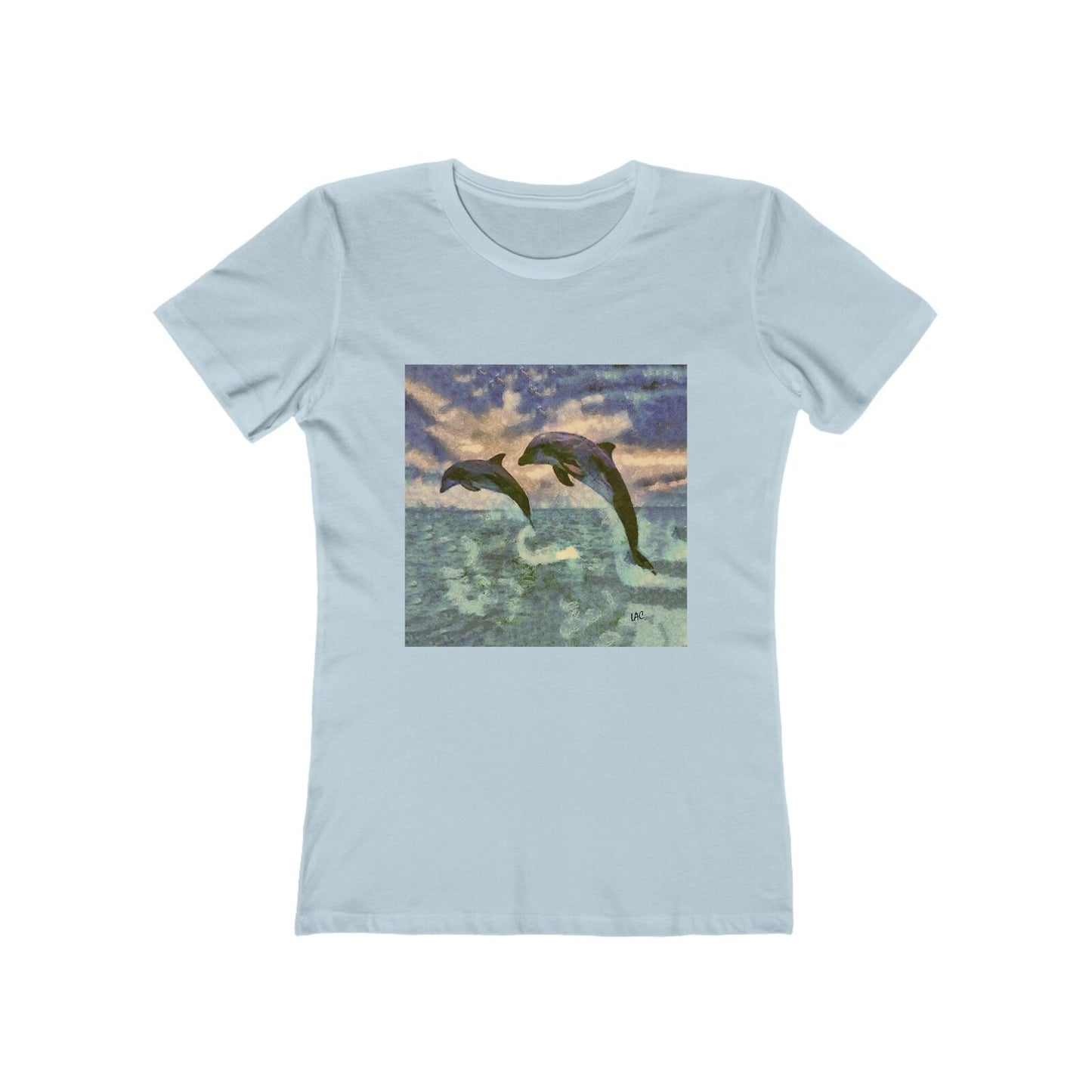 Dolphins 'Flip & Flop' - Women's Slim Fit Ringspun Cotton T-Shirt (Colors: Solid Light Blue)